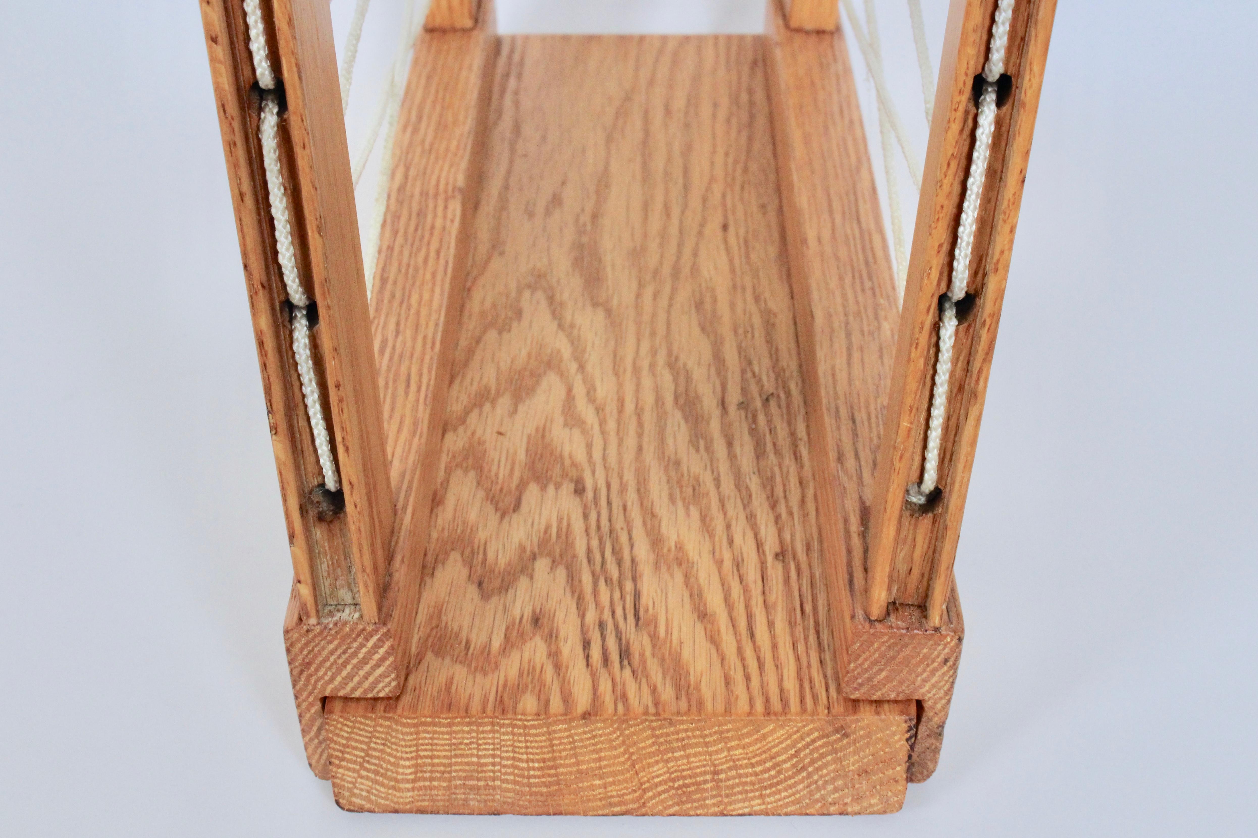 Hand crafted Solid Oak and Cord Magazine Rack, circa 1950 For Sale 1