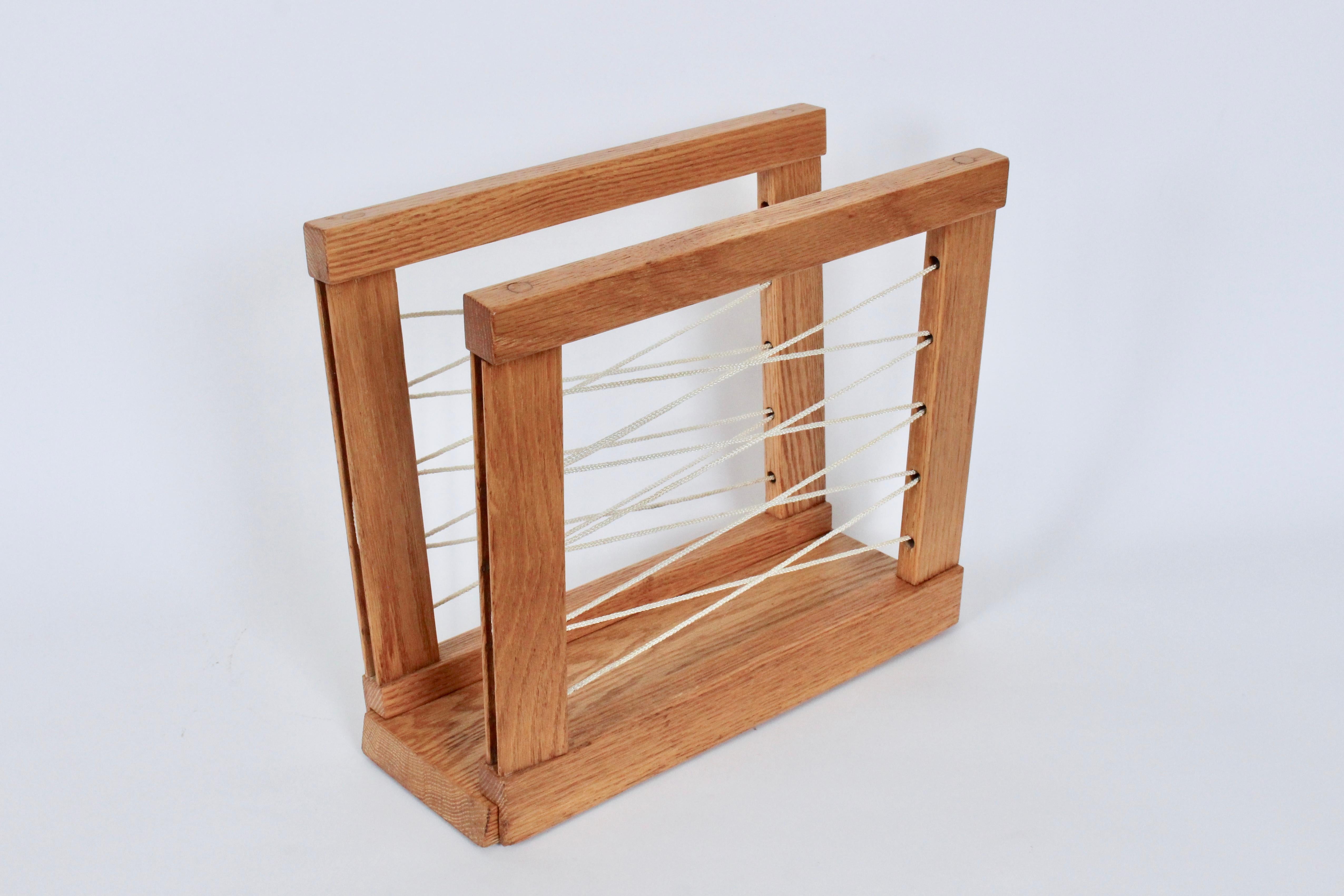Hand crafted Solid Oak and Cord Magazine Rack, circa 1950 For Sale 2