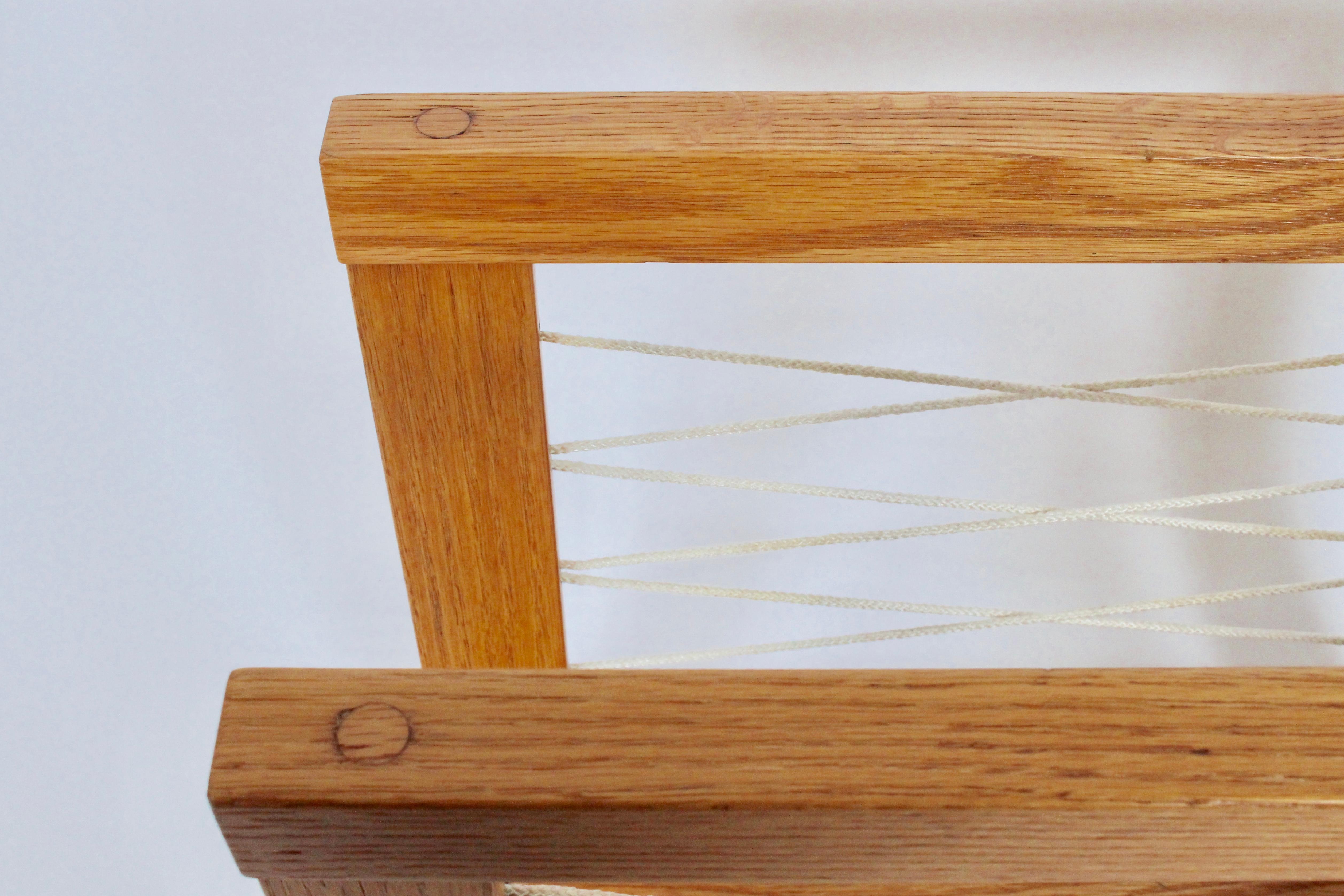 Hand crafted Solid Oak and Cord Magazine Rack, circa 1950 For Sale 4