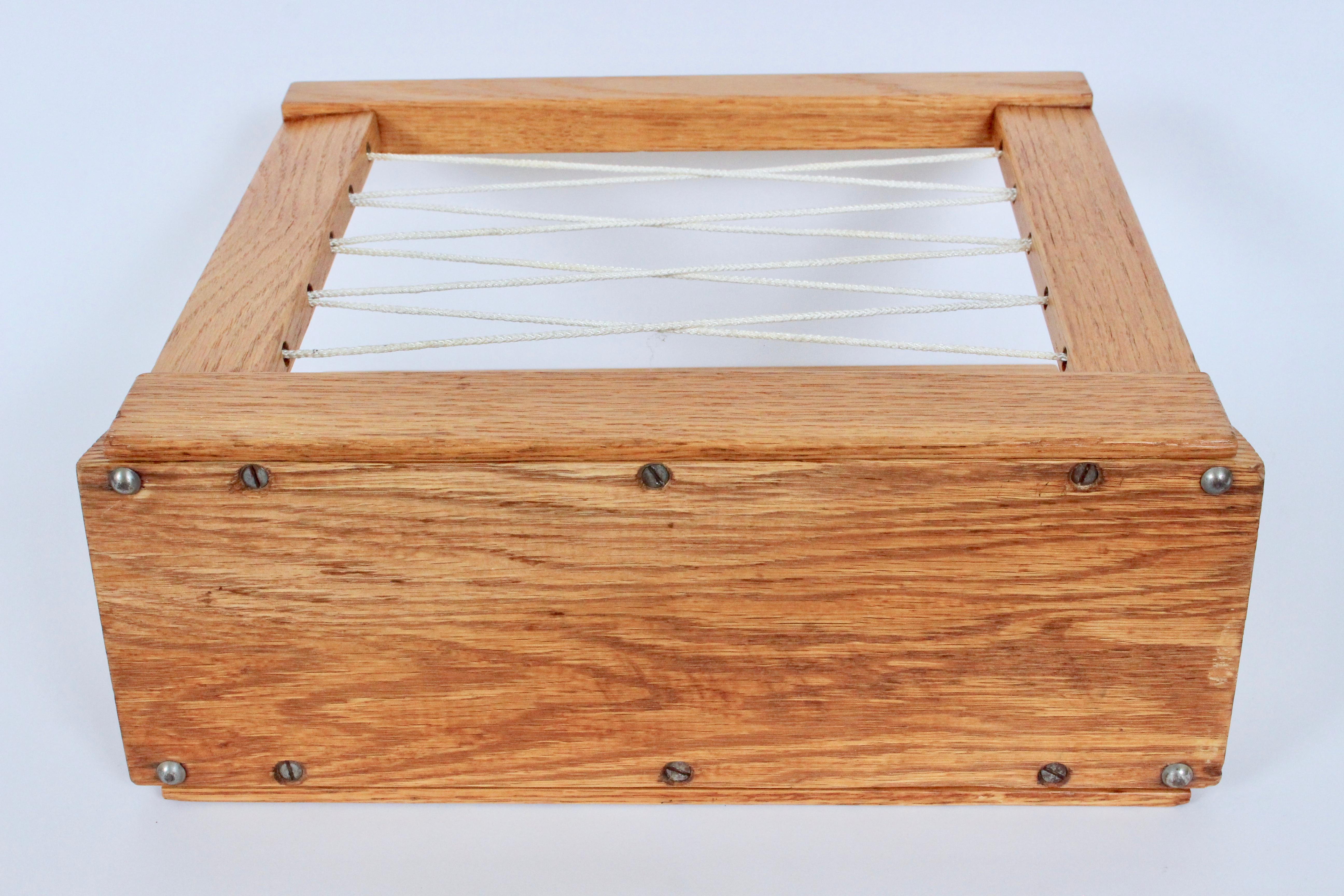 Hand crafted Solid Oak and Cord Magazine Rack, circa 1950 For Sale 5