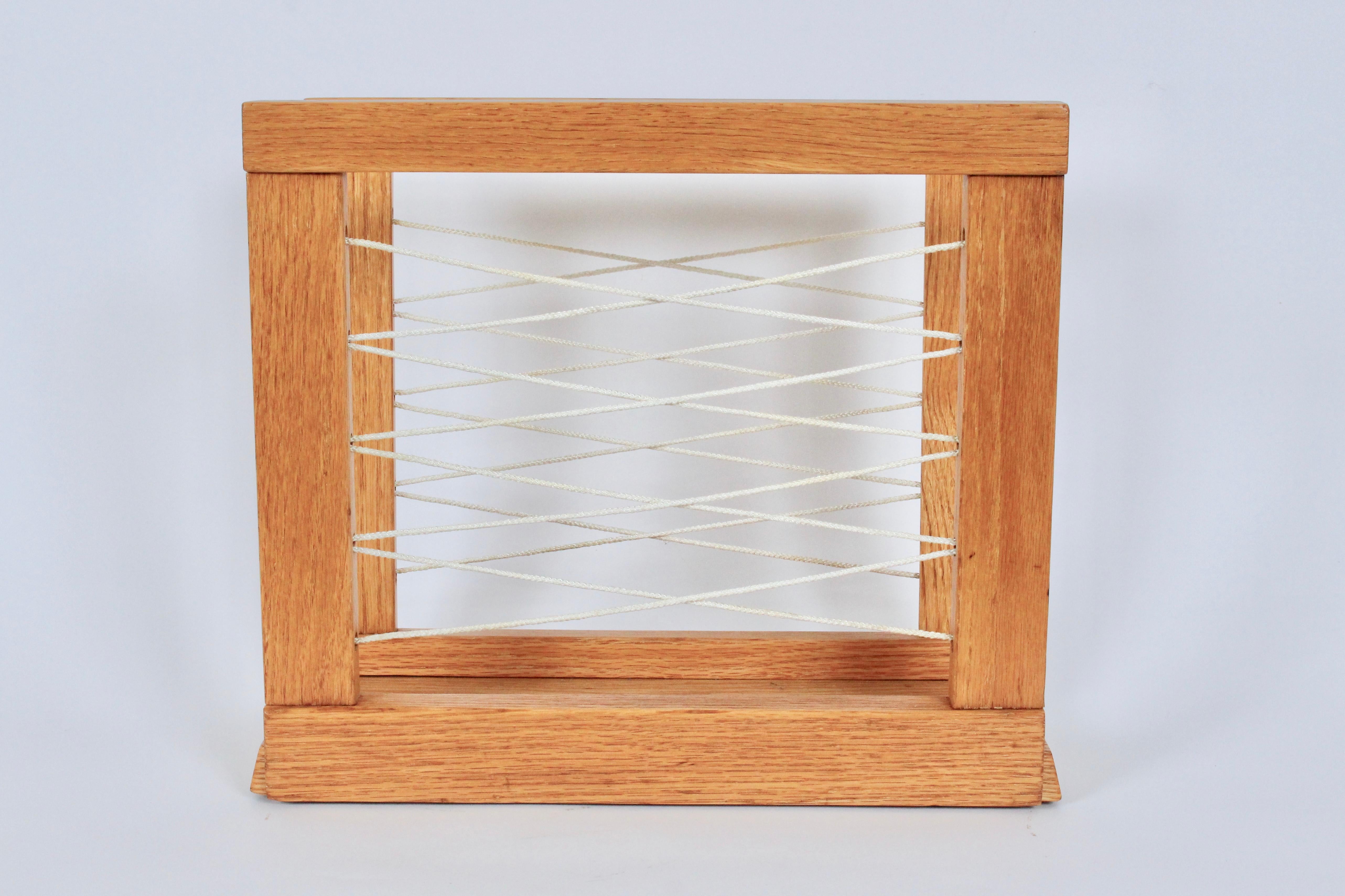 American Hand crafted Solid Oak and Cord Magazine Rack, circa 1950 For Sale