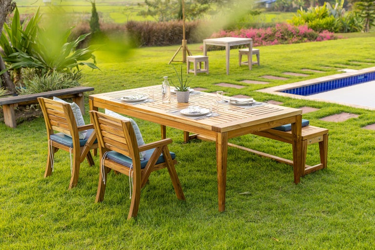 Handcrafted Solid Teak Outdoor Dining Table For Sale at 1stDibs