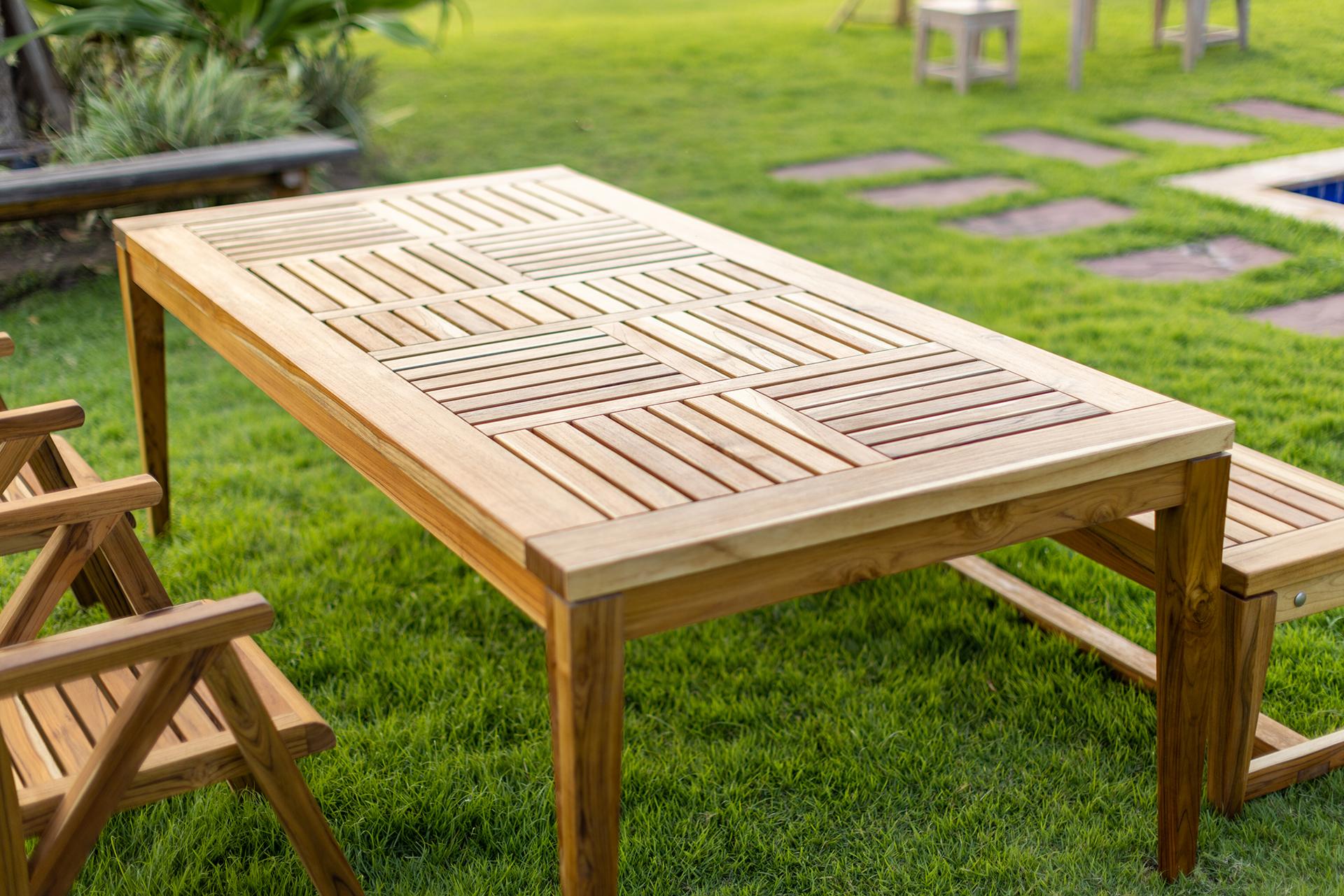 Hand-Crafted Handcrafted Solid Teak Outdoor Dining Table For Sale