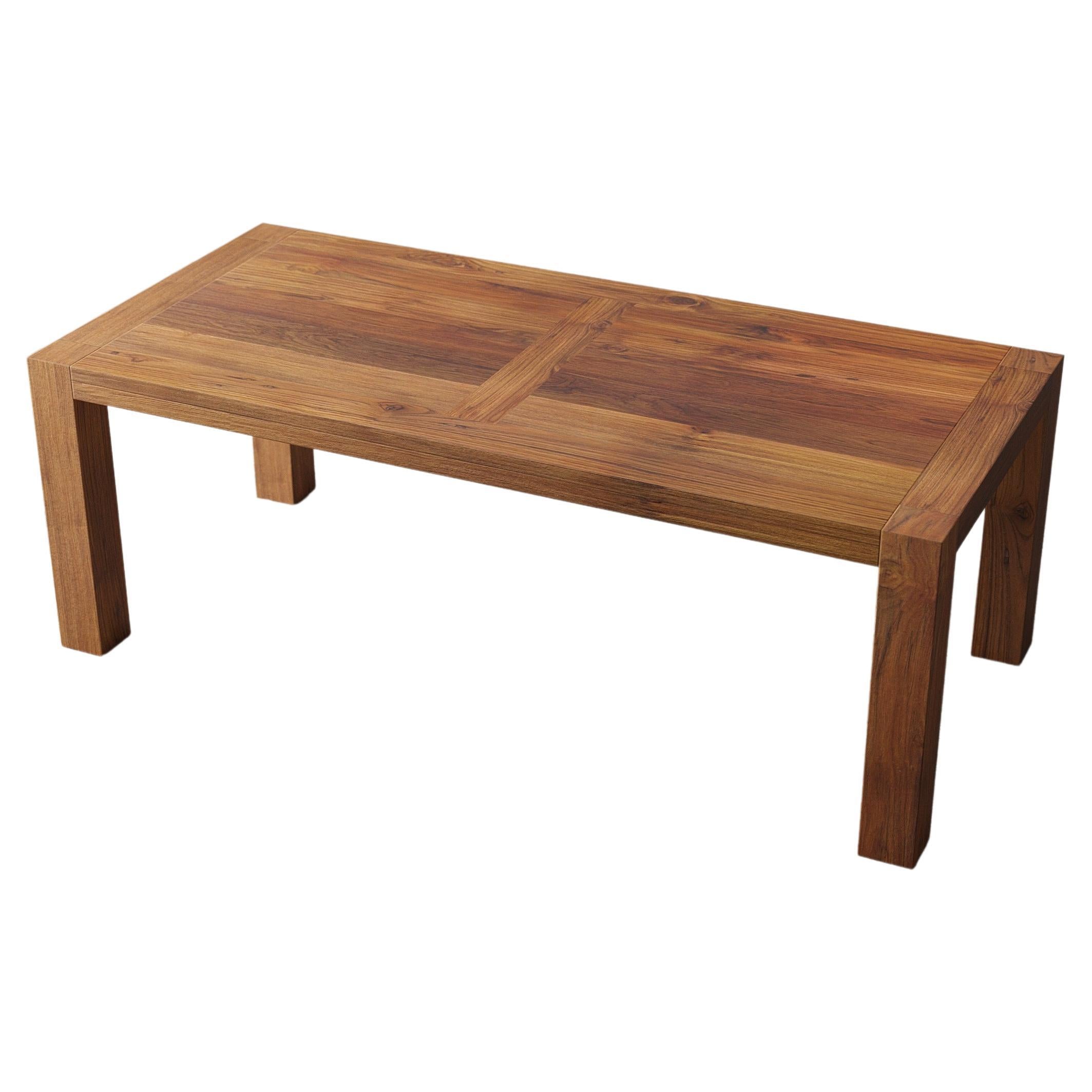 Hand Crafted Solid Teak Parsons Style Dining Table For Sale