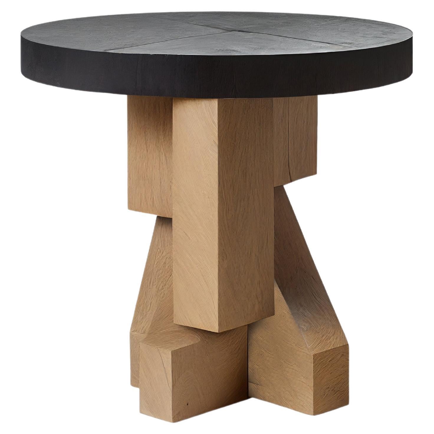 Hand-Crafted Solid Thick Oak Faceted Side Table by Nono For Sale