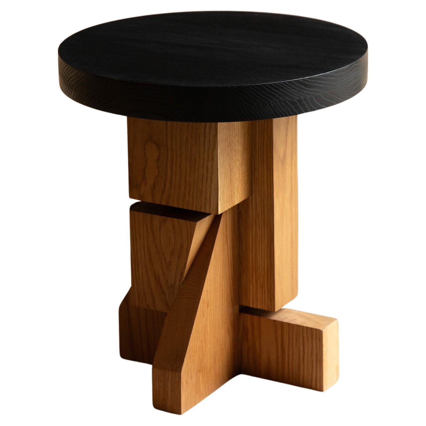 Hand-Crafted Solid Thick Oak Faceted Side Table by Nono Fundamenta 04