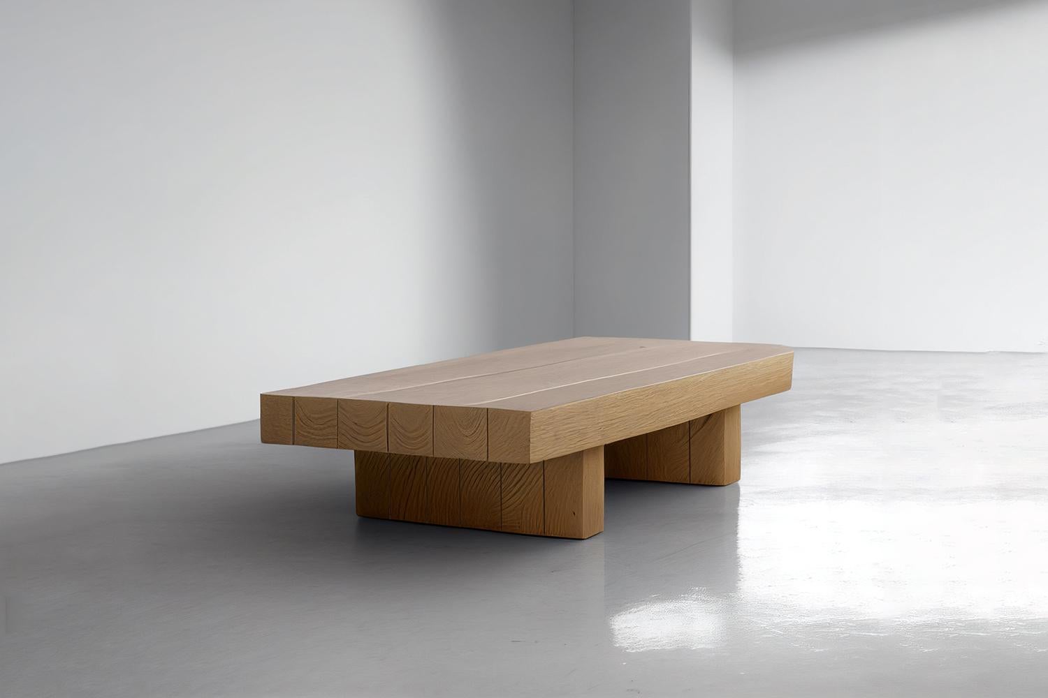 Brutalist Hand-Crafted Solid Thick Oak Rectangular Coffee Table / Bench by Nono For Sale