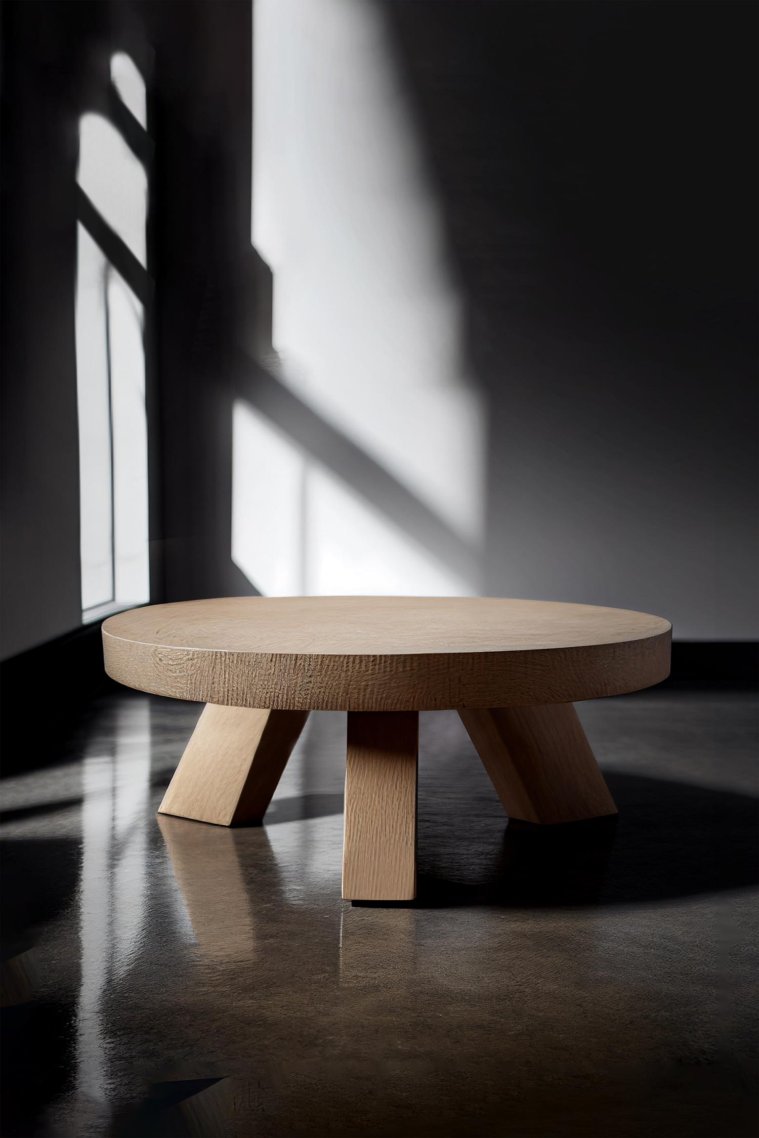 Brutalist Hand-Crafted Solid Thick Oak Round Coffee Table By NONO For Sale