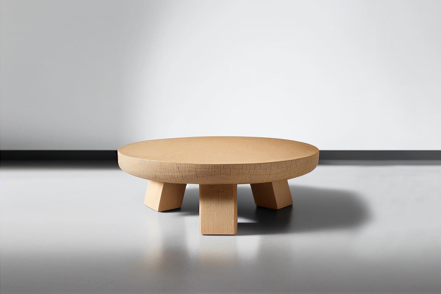 Contemporary Hand-Crafted Solid Thick Oak Round Coffee Table By NONO For Sale