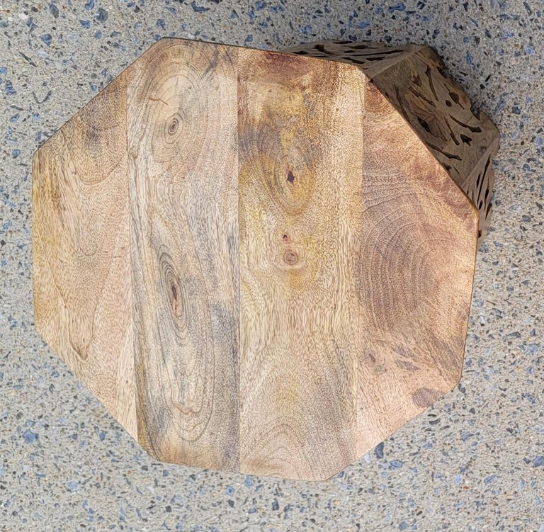 Hand Crafted Solid Walnut Octogonal Candle Stand Side Table For Sale at