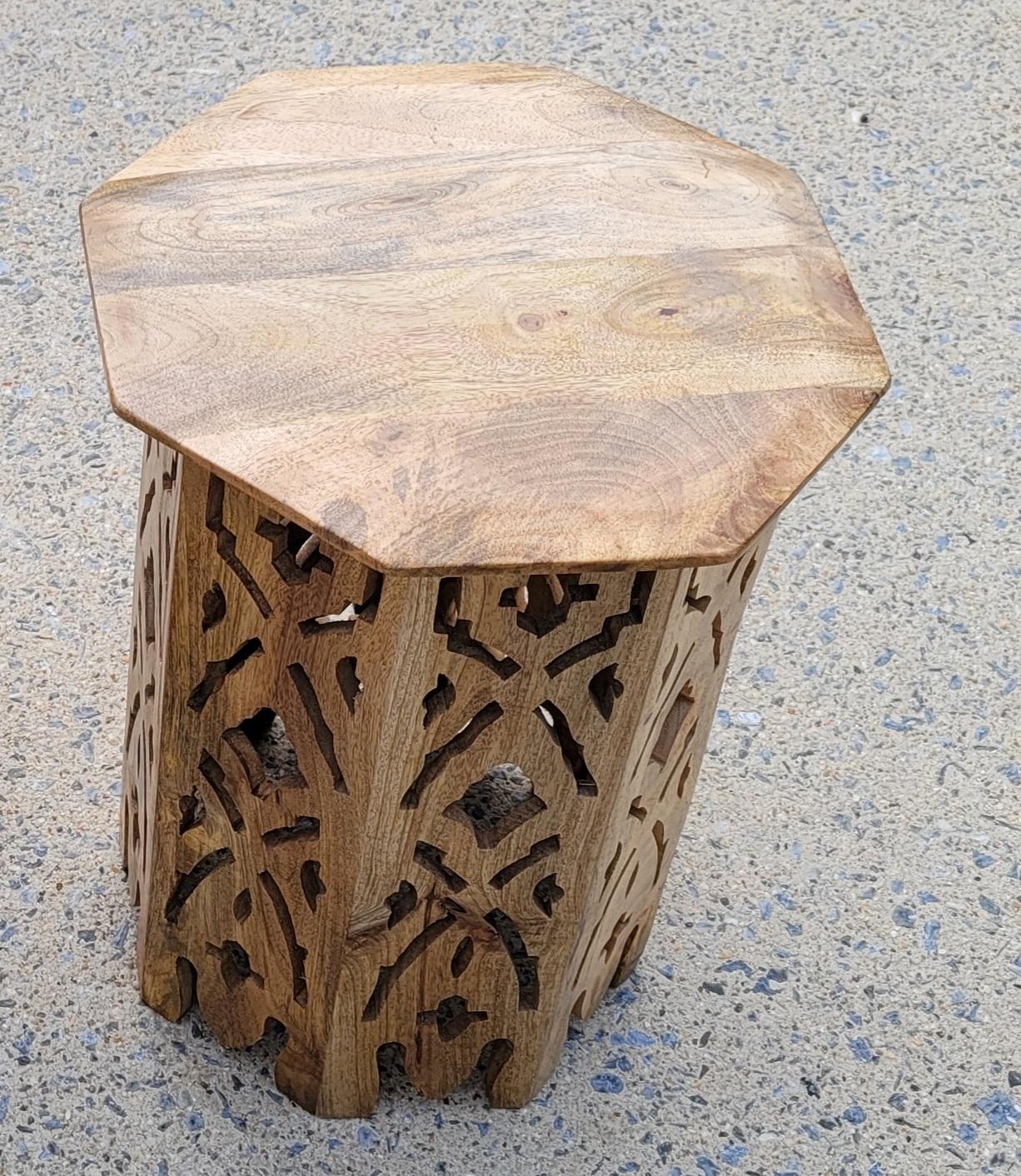 Organic Modern Hand Crafted Solid Walnut Octogonal Candle Stand Side Table For Sale