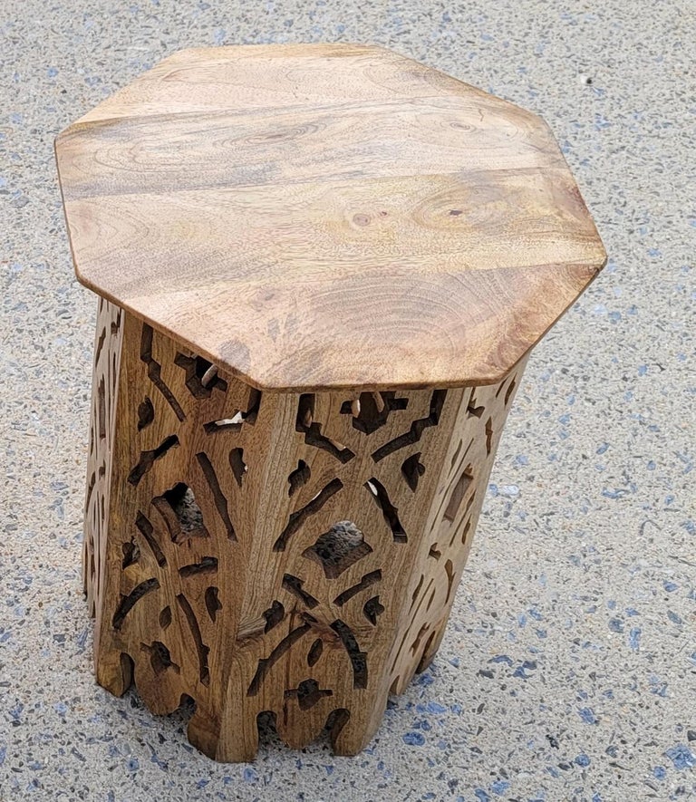 Hand Crafted Solid Walnut Octogonal Candle Stand Side Table For Sale at