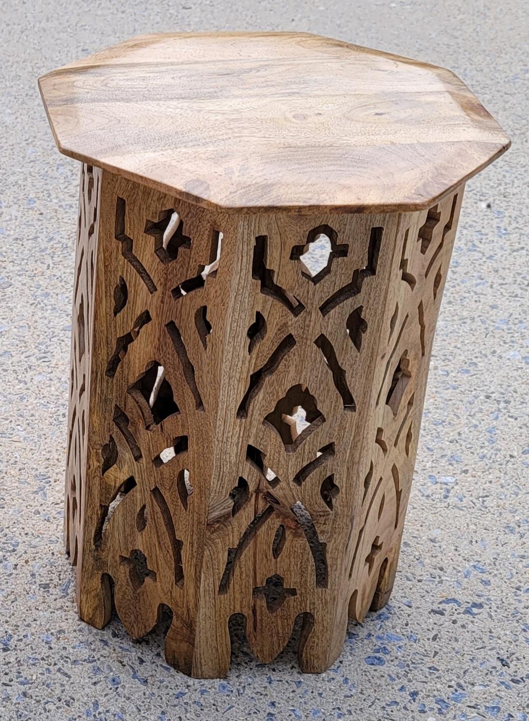 Unknown Hand Crafted Solid Walnut Octogonal Candle Stand Side Table For Sale