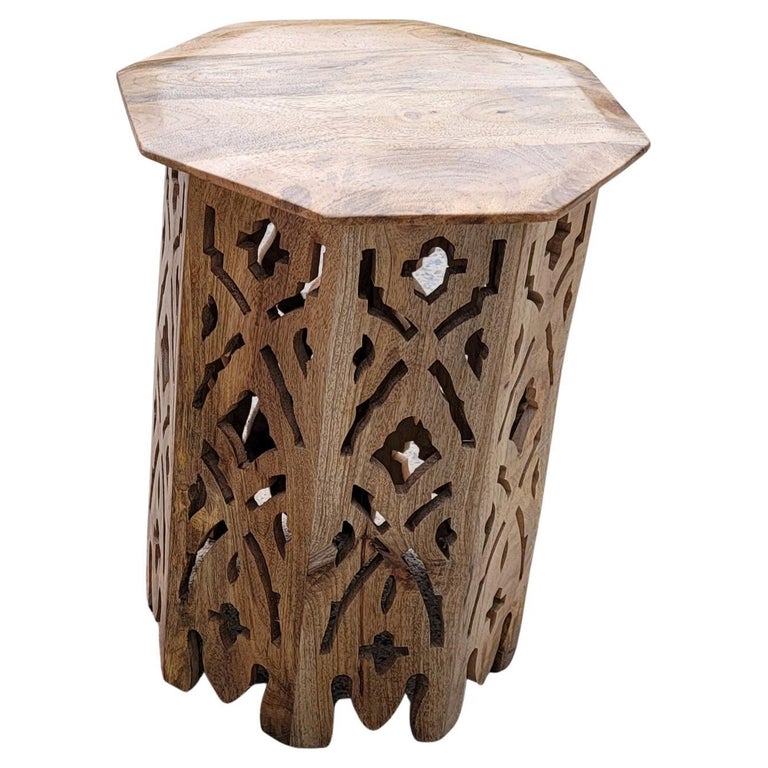 Hand Crafted Solid Walnut Octogonal Candle Stand Side Table For Sale at