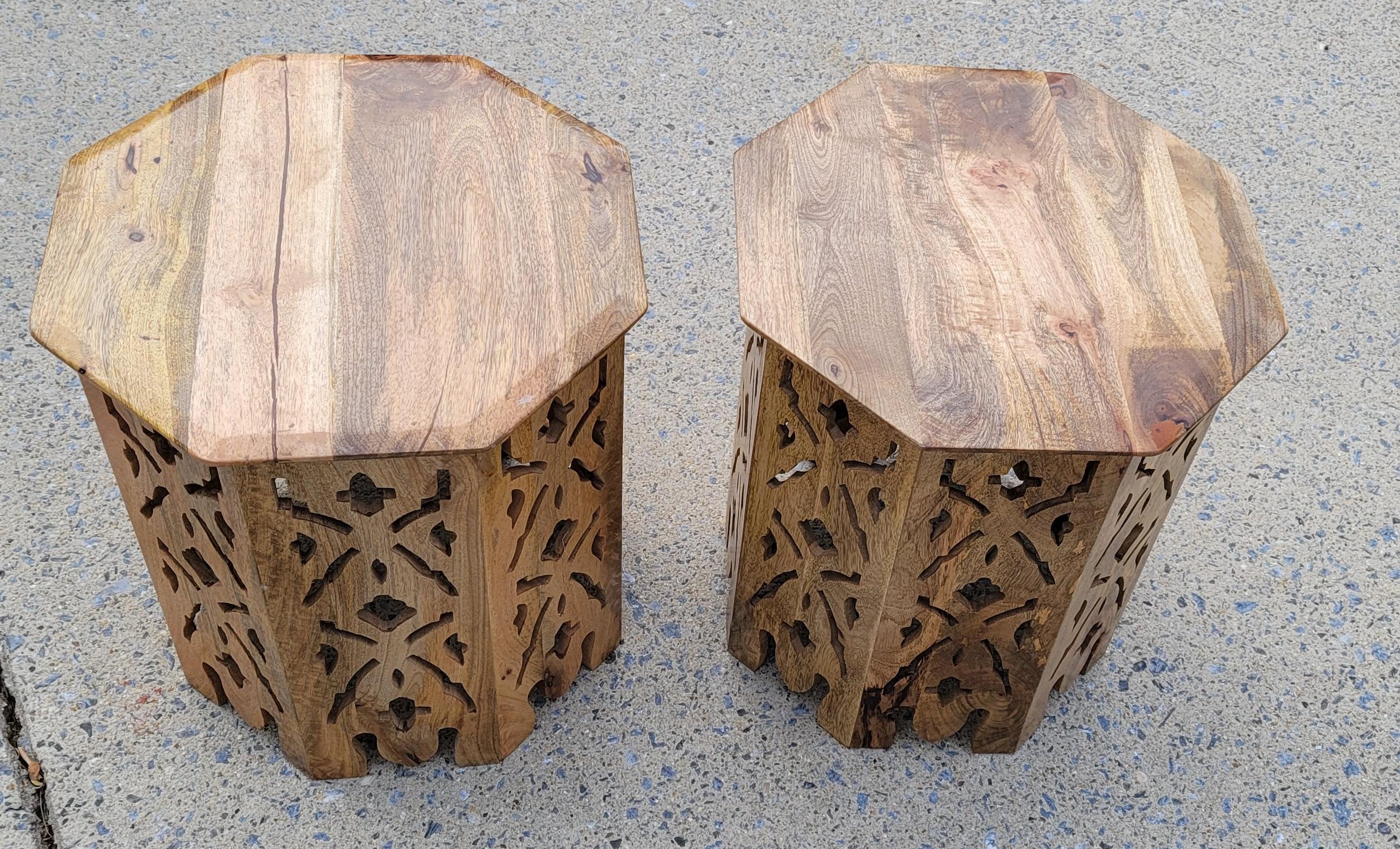 Organic Modern Hand Crafted Solid Walnut Octogonal Side Tables, a Pair For Sale