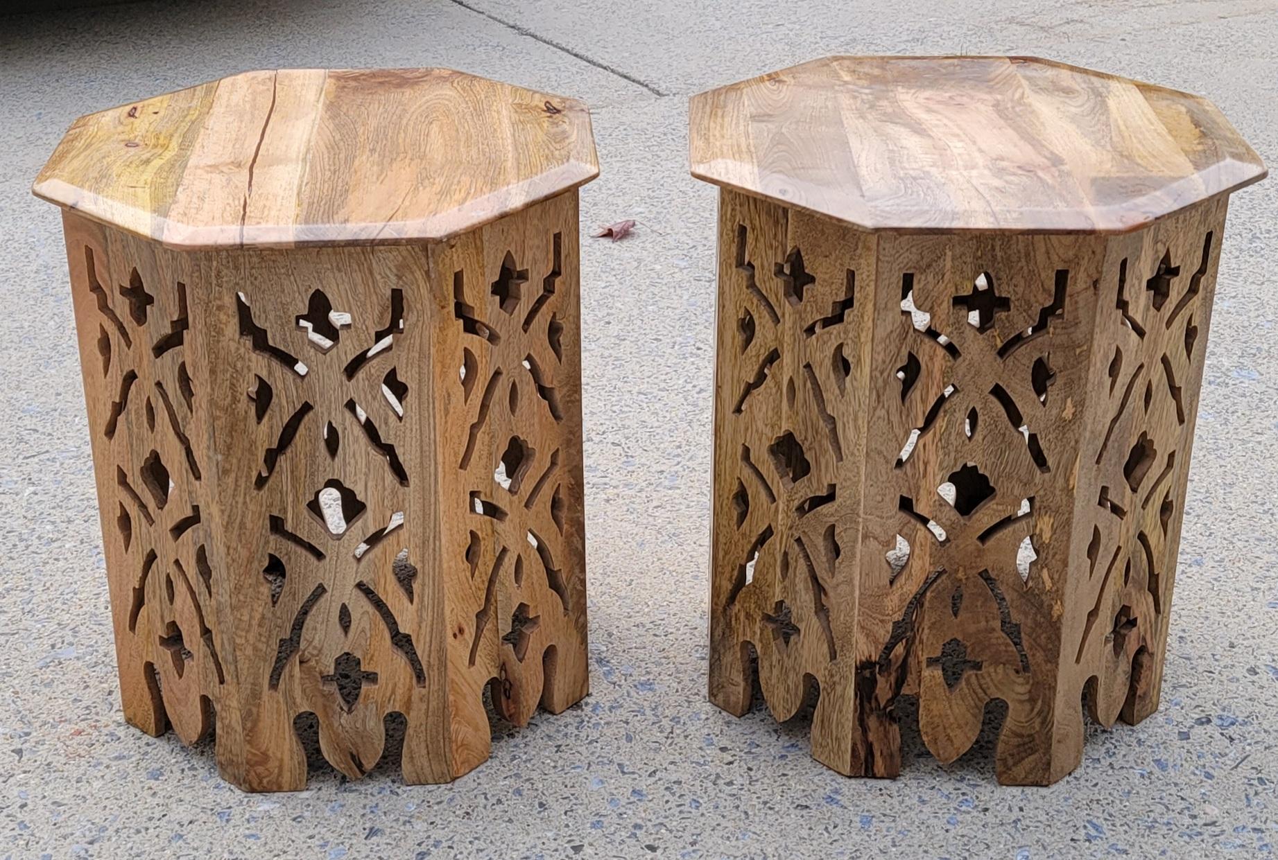 Unknown Hand Crafted Solid Walnut Octogonal Side Tables, a Pair For Sale