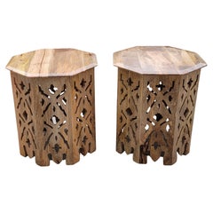 Hand Crafted Solid Walnut Octogonal Side Tables, a Pair