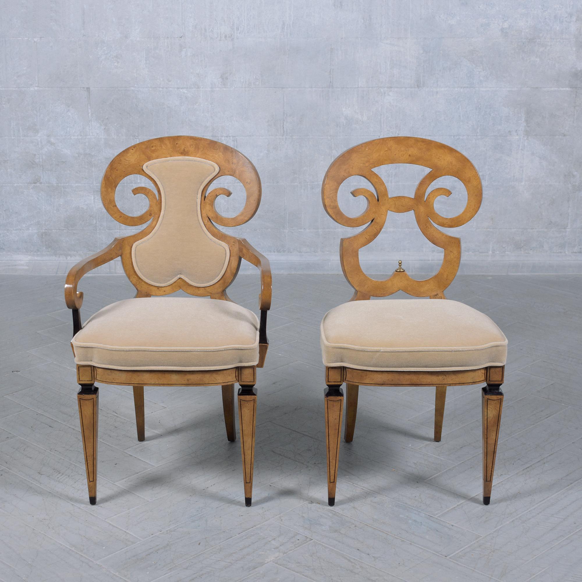 Carved Renzo Rutili for Johnson Furniture: Restored Mid-Century Maple Dining Chair Set For Sale