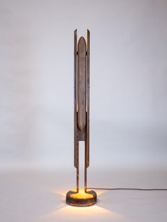 Arboreal Hand-Carved Wood Standing Sculpture Lamp Organic Modernist Art SENTINEL