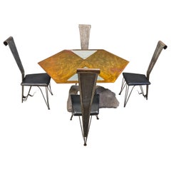 Hand crafted steel and stone dining set, 1970s