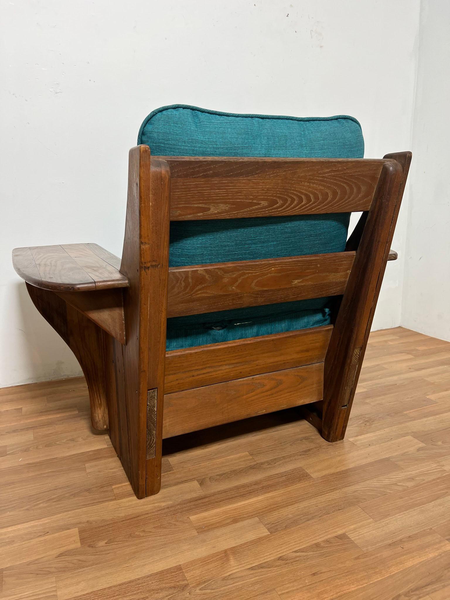 Hand Crafted Studio Made Paddle Arm Club Chair in Oak Circa Early 20th Century In Good Condition In Peabody, MA