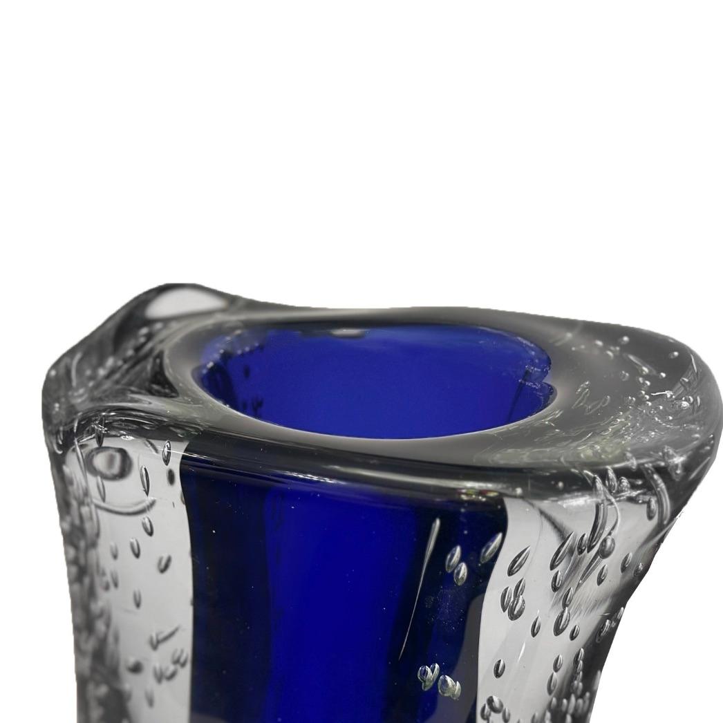 Murano Glass Hand Crafted Tall Cobalt Murano Sommerso Glass Vase For Sale