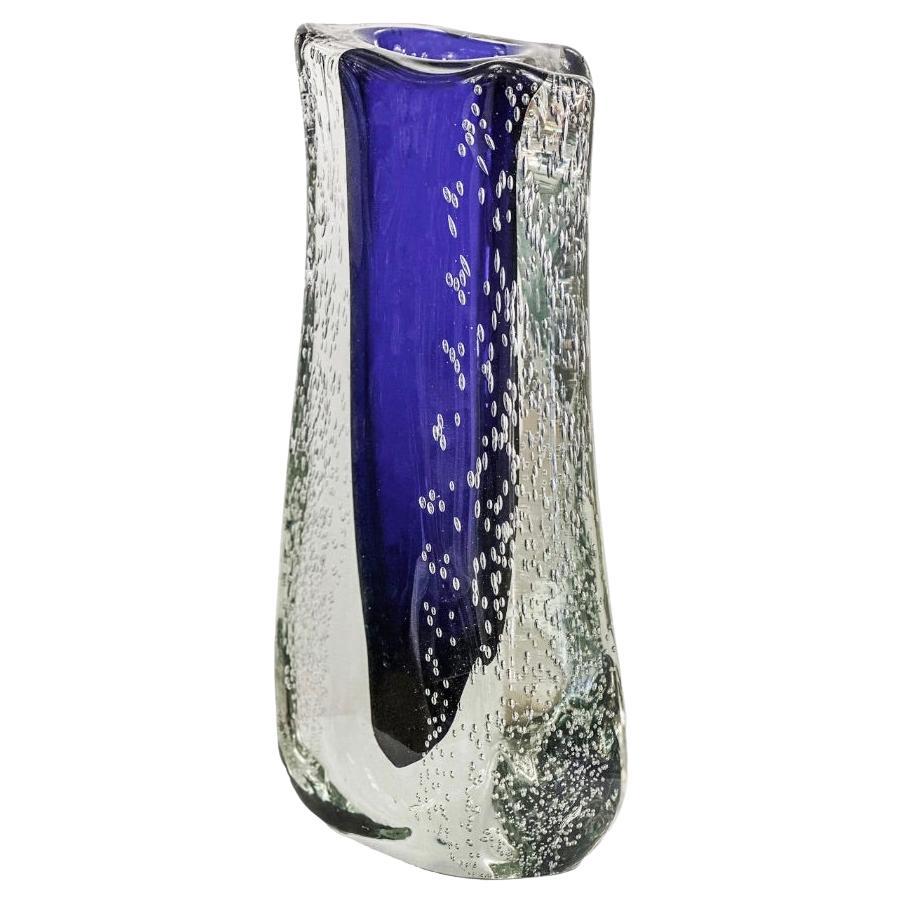 Handgefertigte große Vase aus Murano-Glas Sommerso in Kobalt