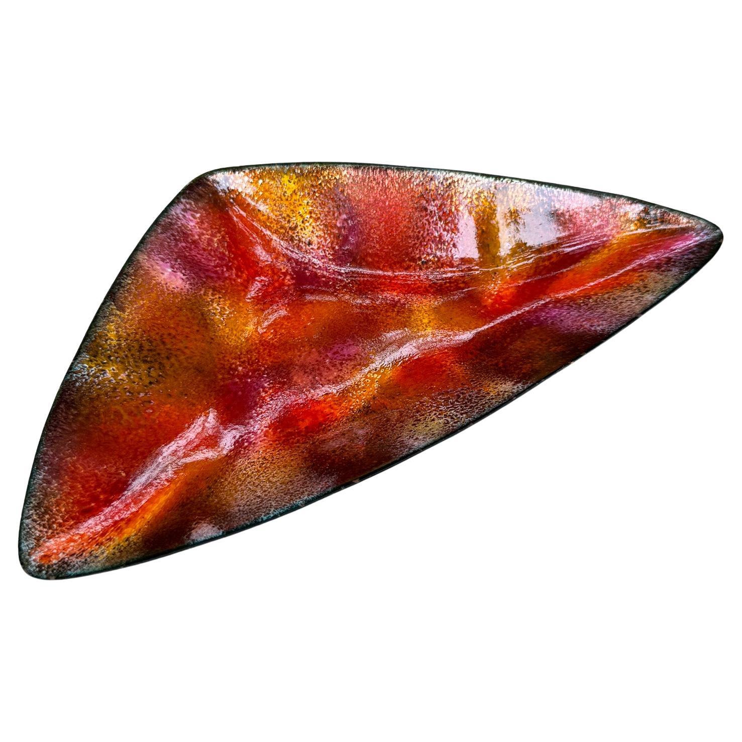 Hand Crafted Triangle Shaped Enameled Copper Tray / Bowl, 20th Century