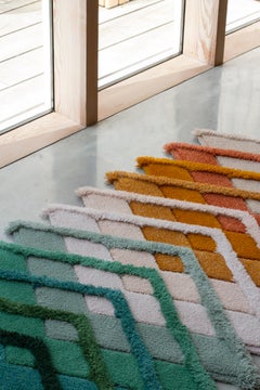 Green, orange & white, hand crafted tufted British wool rug runner
