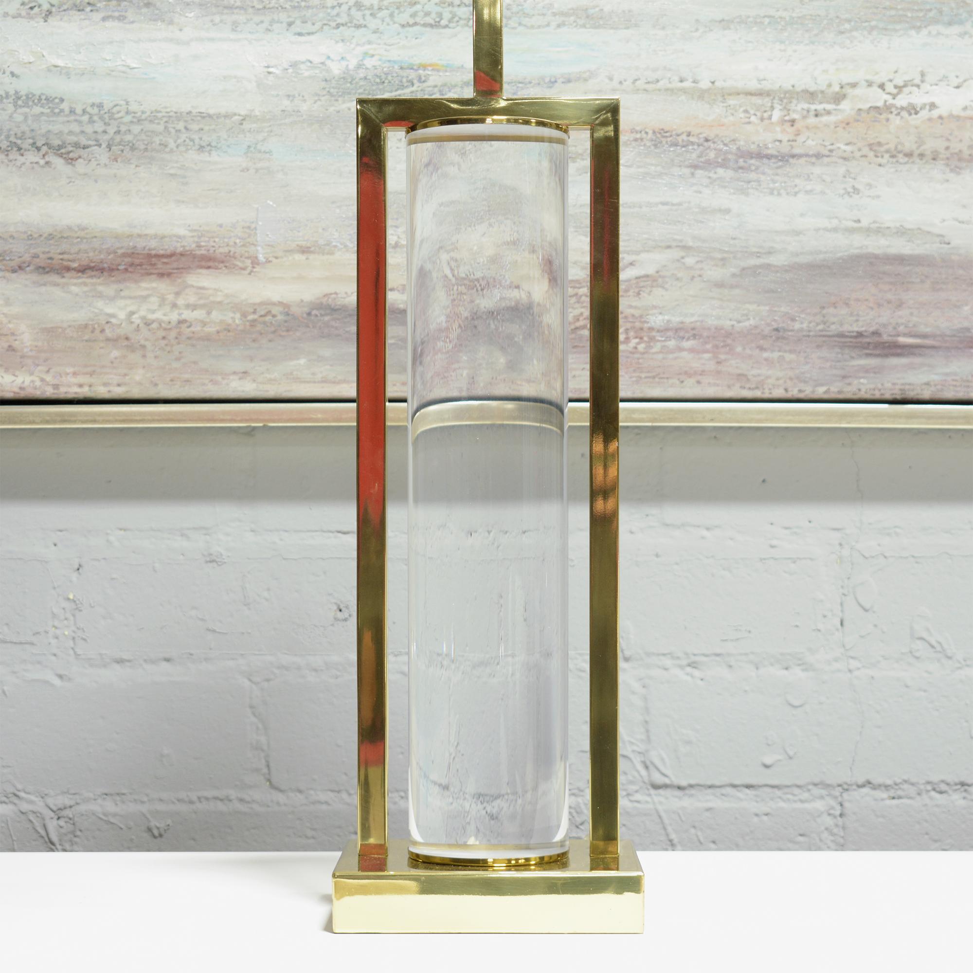 Mid-20th Century Mid-Century Modern Brass & Lucite Table Lamp: Vintage Elegance Revived For Sale