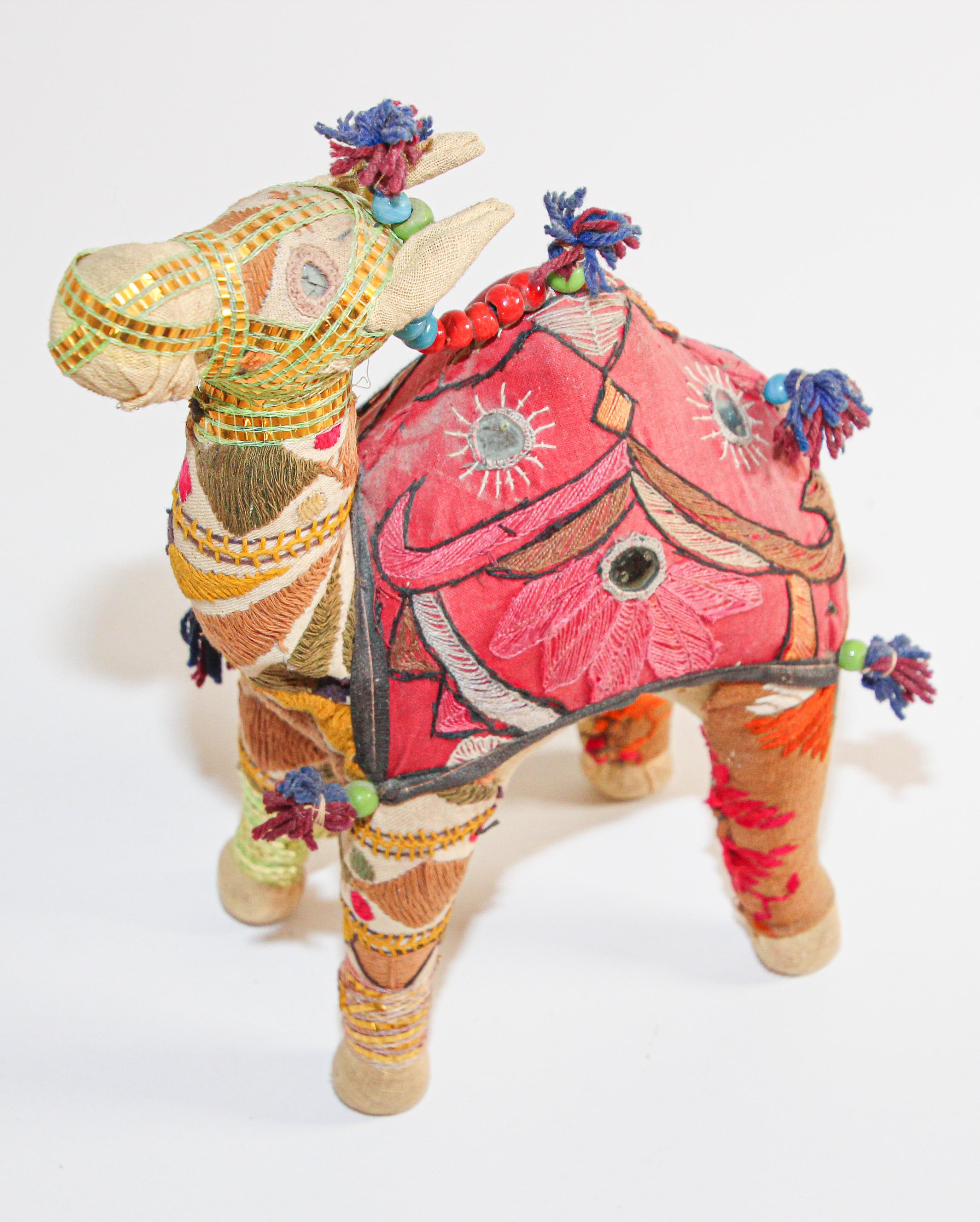Anglo Raj Handcrafted Vintage Stuffed Cotton Embroidered Camel Toy, India, 1950
