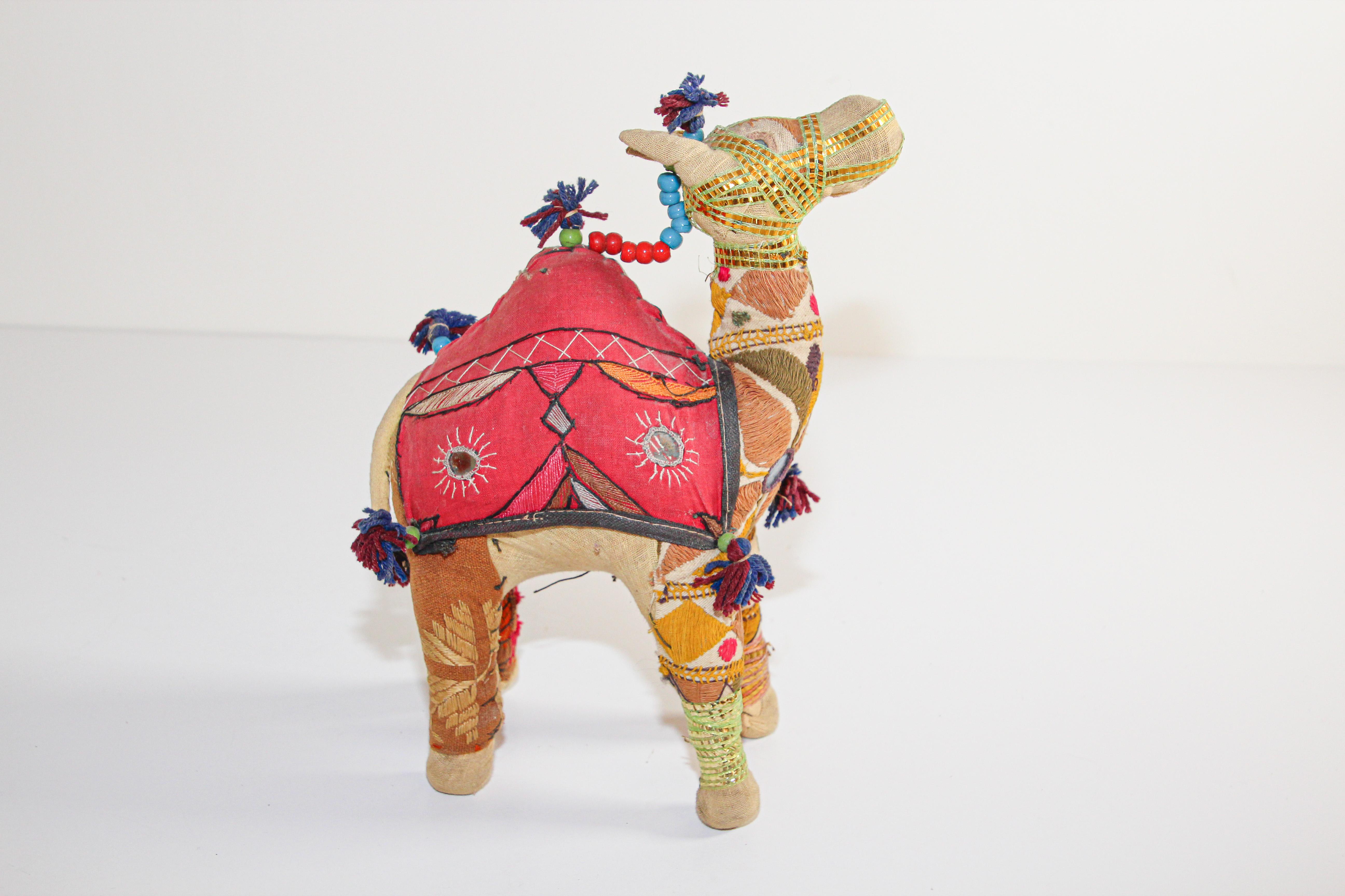 Hand-Crafted Handcrafted Vintage Stuffed Cotton Embroidered Camel Toy, India, 1950