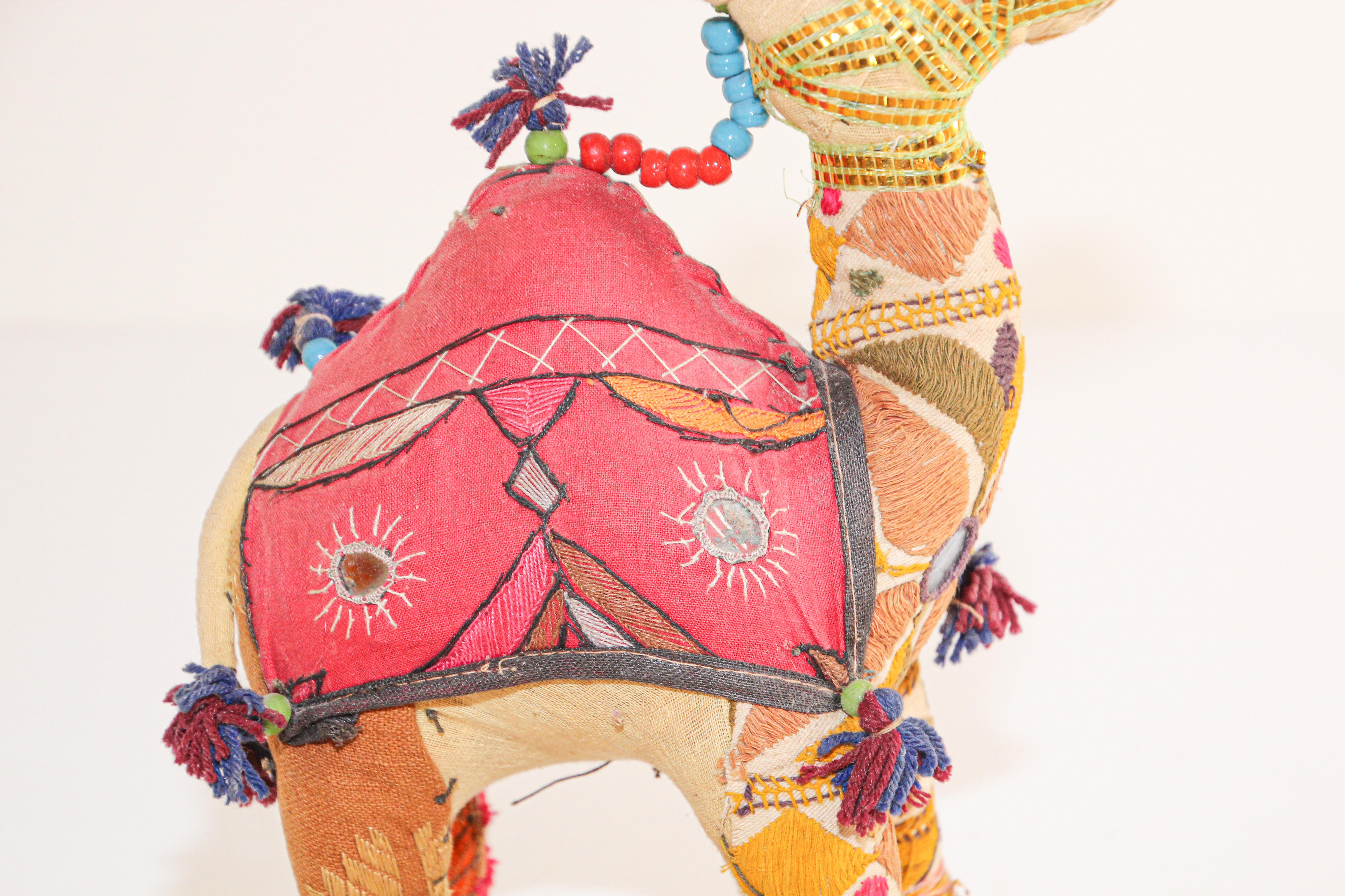 Handcrafted Vintage Stuffed Cotton Embroidered Camel Toy, India, 1950 In Good Condition In North Hollywood, CA