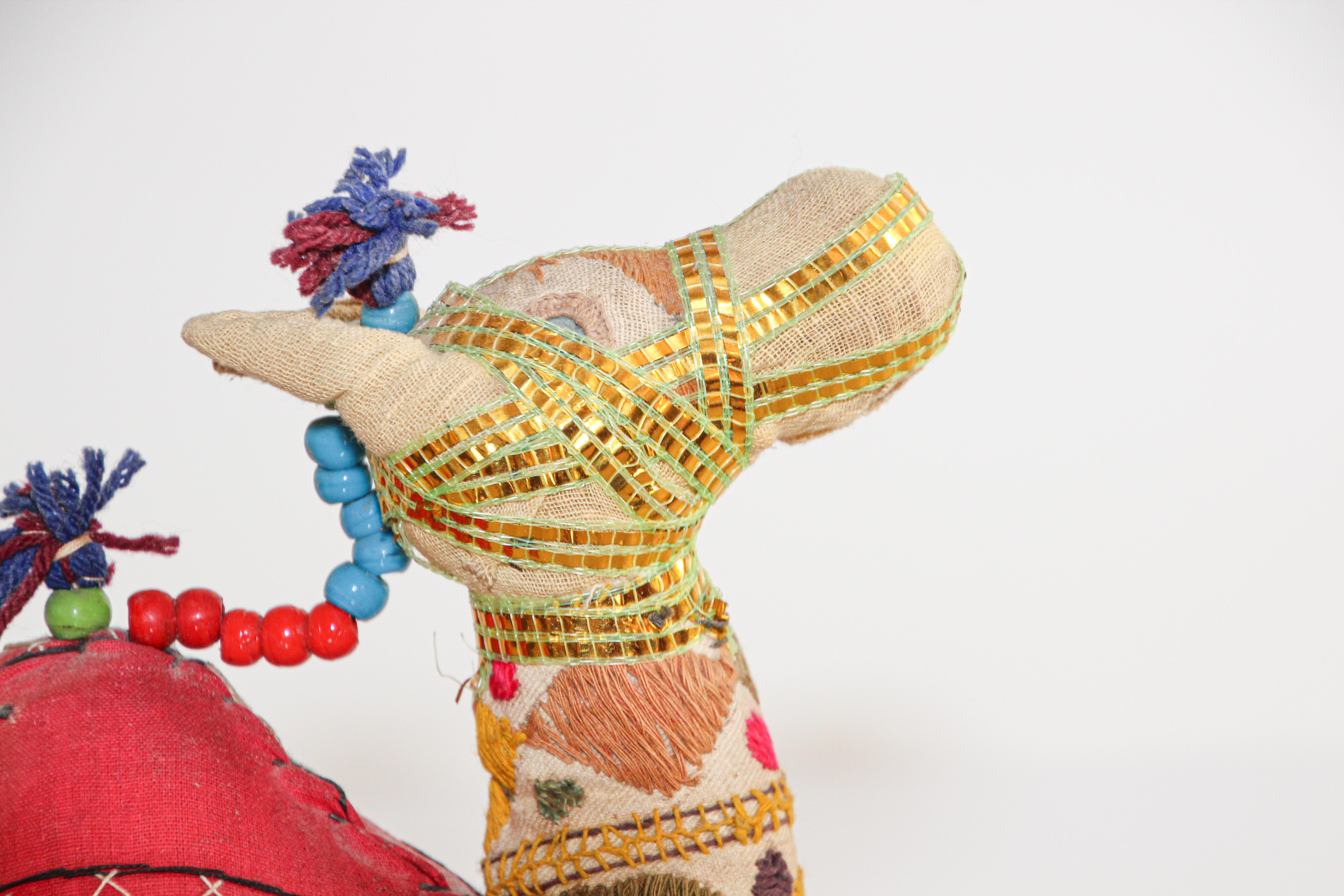 20th Century Handcrafted Vintage Stuffed Cotton Embroidered Camel Toy, India, 1950