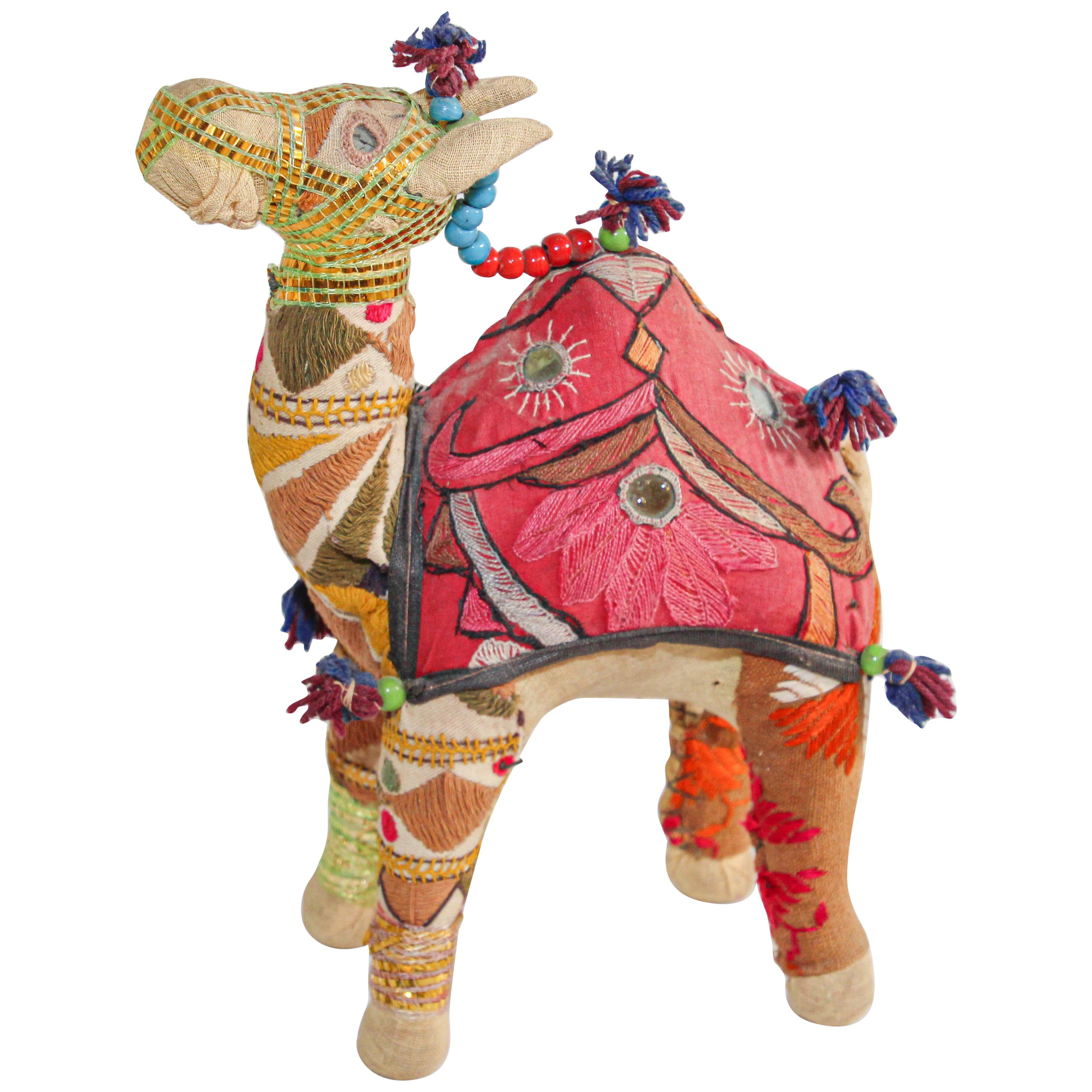 Handcrafted Vintage Stuffed Cotton Embroidered Camel Toy, India, 1950