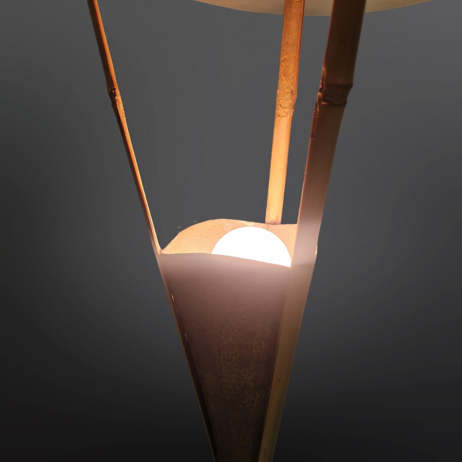 Lampada da terra in bambù wabi sabi realizzata a mano, anni '70 in vendita 2