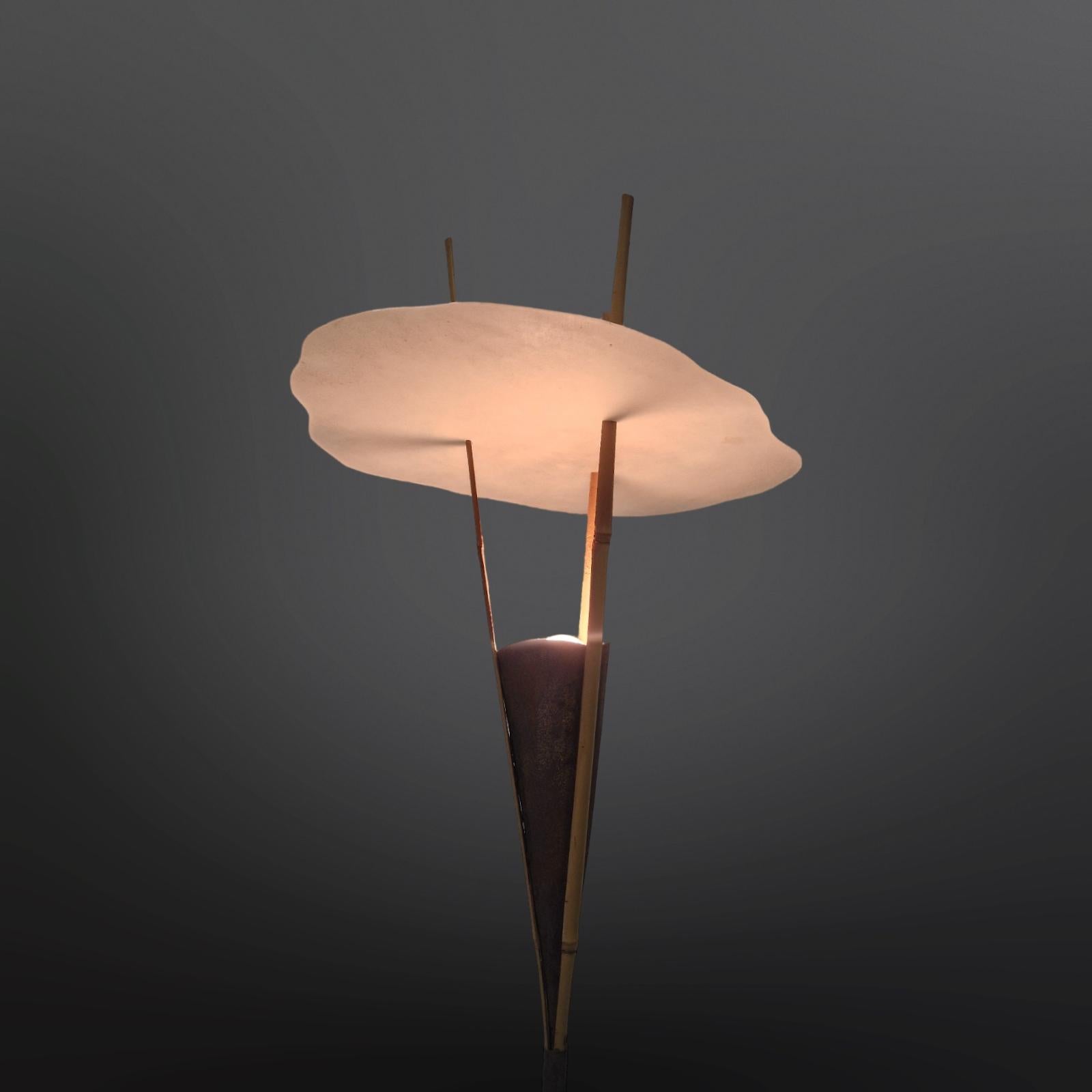 Fatto a mano Lampada da terra in bambù wabi sabi realizzata a mano, anni '70 in vendita