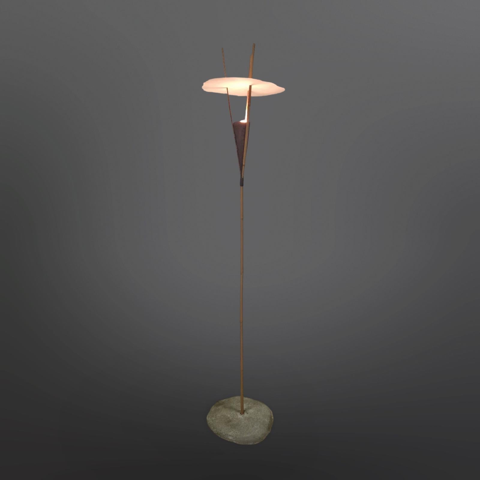 Lampada da terra in bambù wabi sabi realizzata a mano, anni '70 In condizioni buone in vendita a ECHT, NL