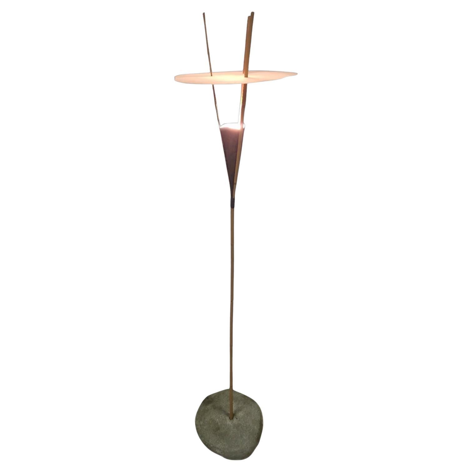 Hand crafted wabi sabi bamboo floor lamp, 1970s