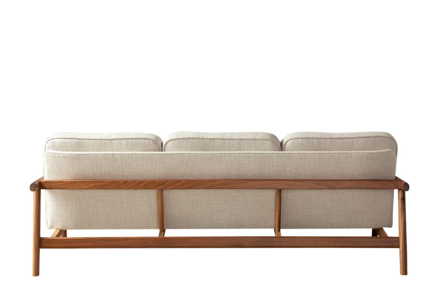 Mid-Century Modern Handcrafted Walnut Moresby Sofa with Custom Linen or Leather Upholstery For Sale