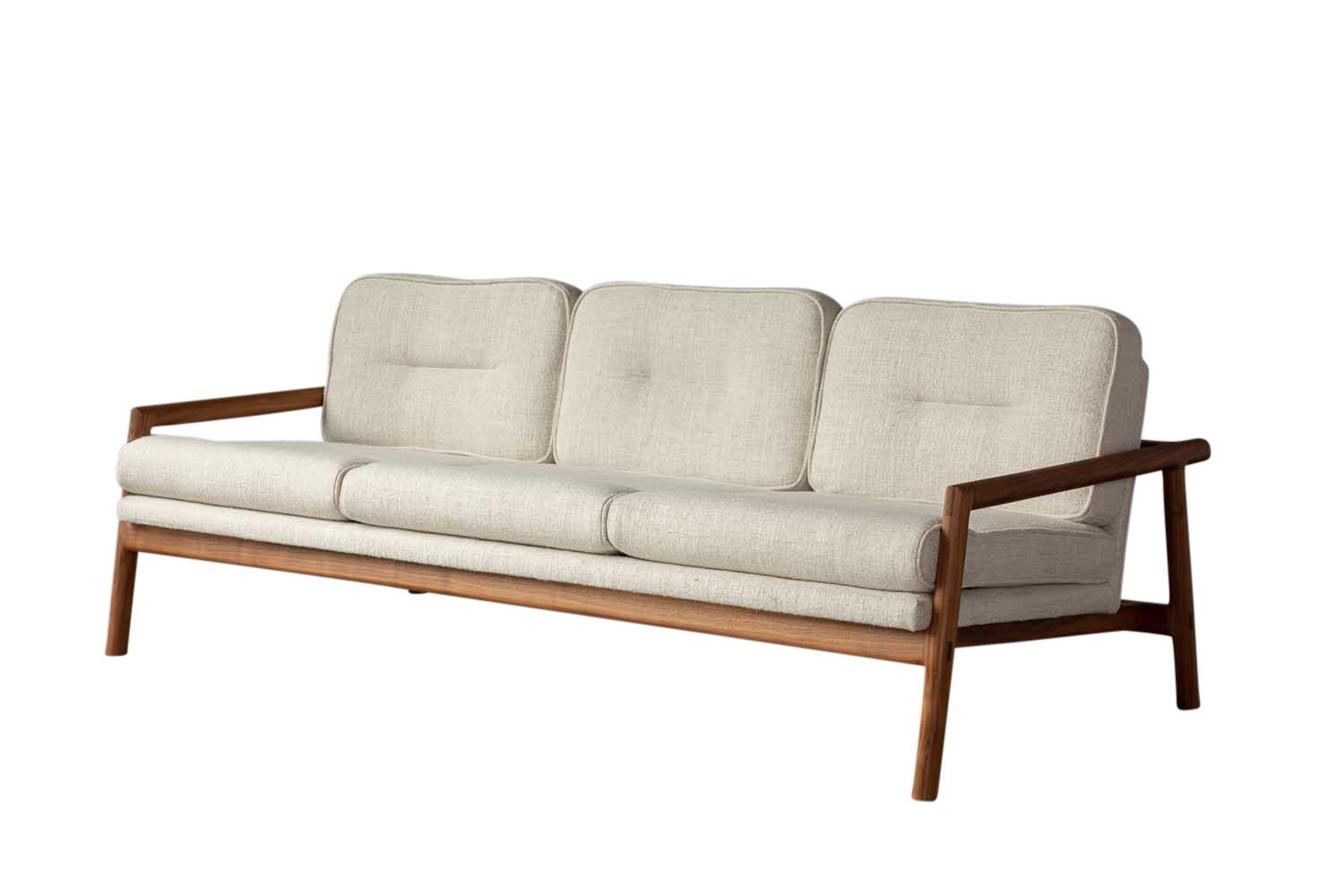 American Handcrafted Walnut Moresby Sofa with Custom Linen or Leather Upholstery For Sale
