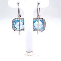 Hand-Crafted White Gold Blue Topaz Color Stone Drop Earrings