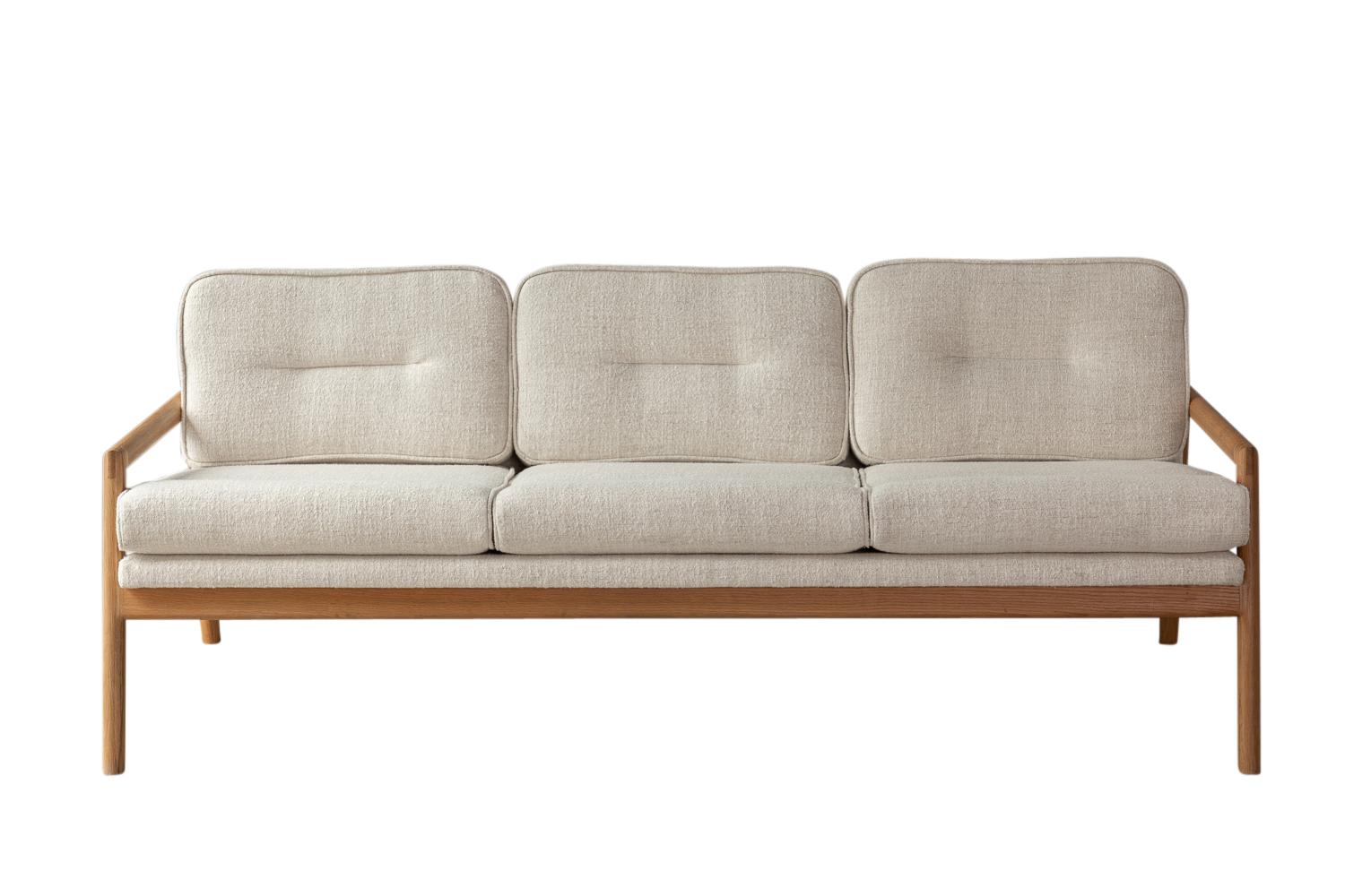 American Handcrafted White Oak Moresby Sofa with Custom Linen or Leather Upholstery For Sale