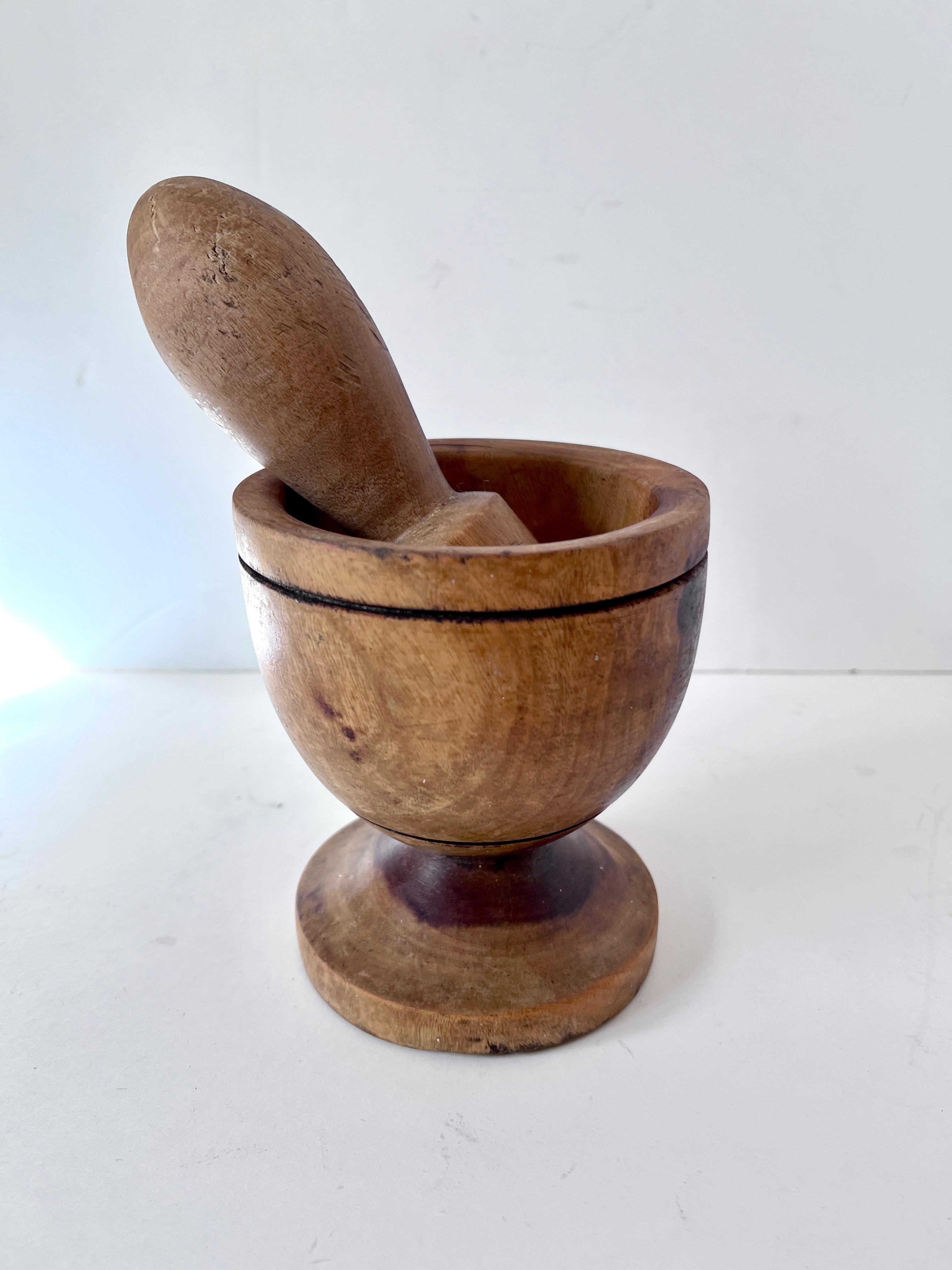 Folk Art Hand Crafted Wooden Mortar and Pestle For Sale