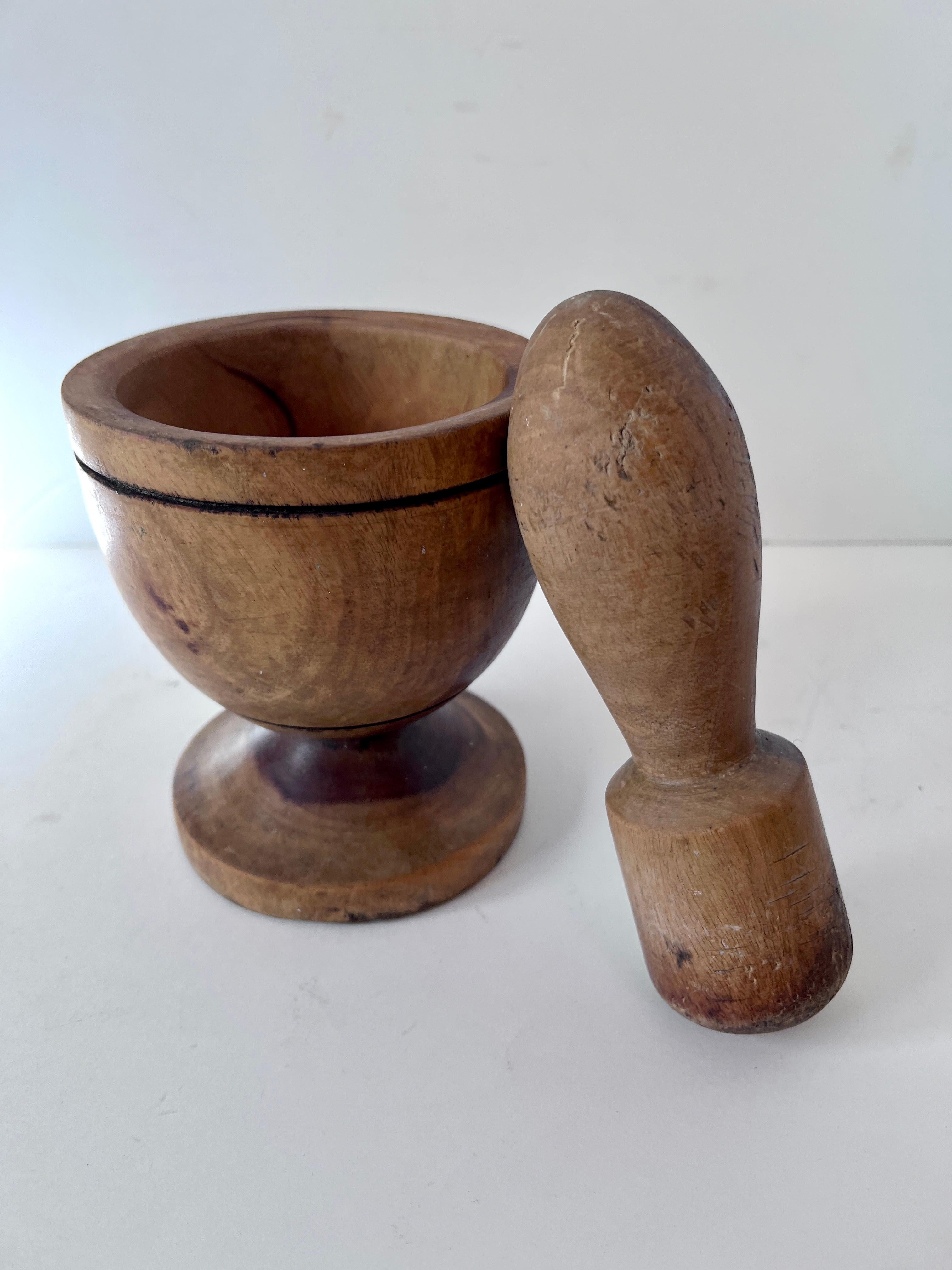 Folk Art Hand Crafted Wooden Mortar and Pestle For Sale