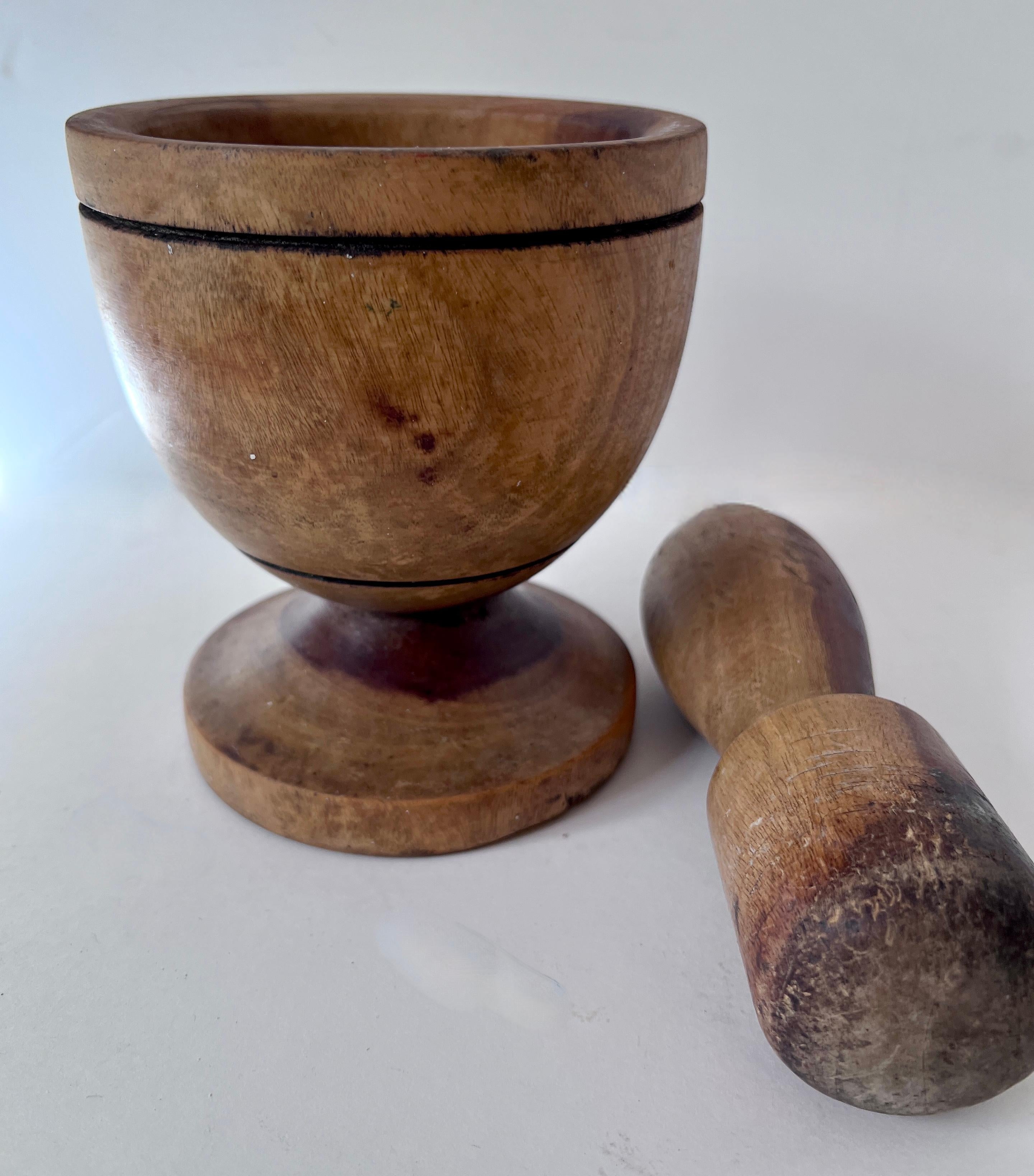 20th Century Hand Crafted Wooden Mortar and Pestle For Sale