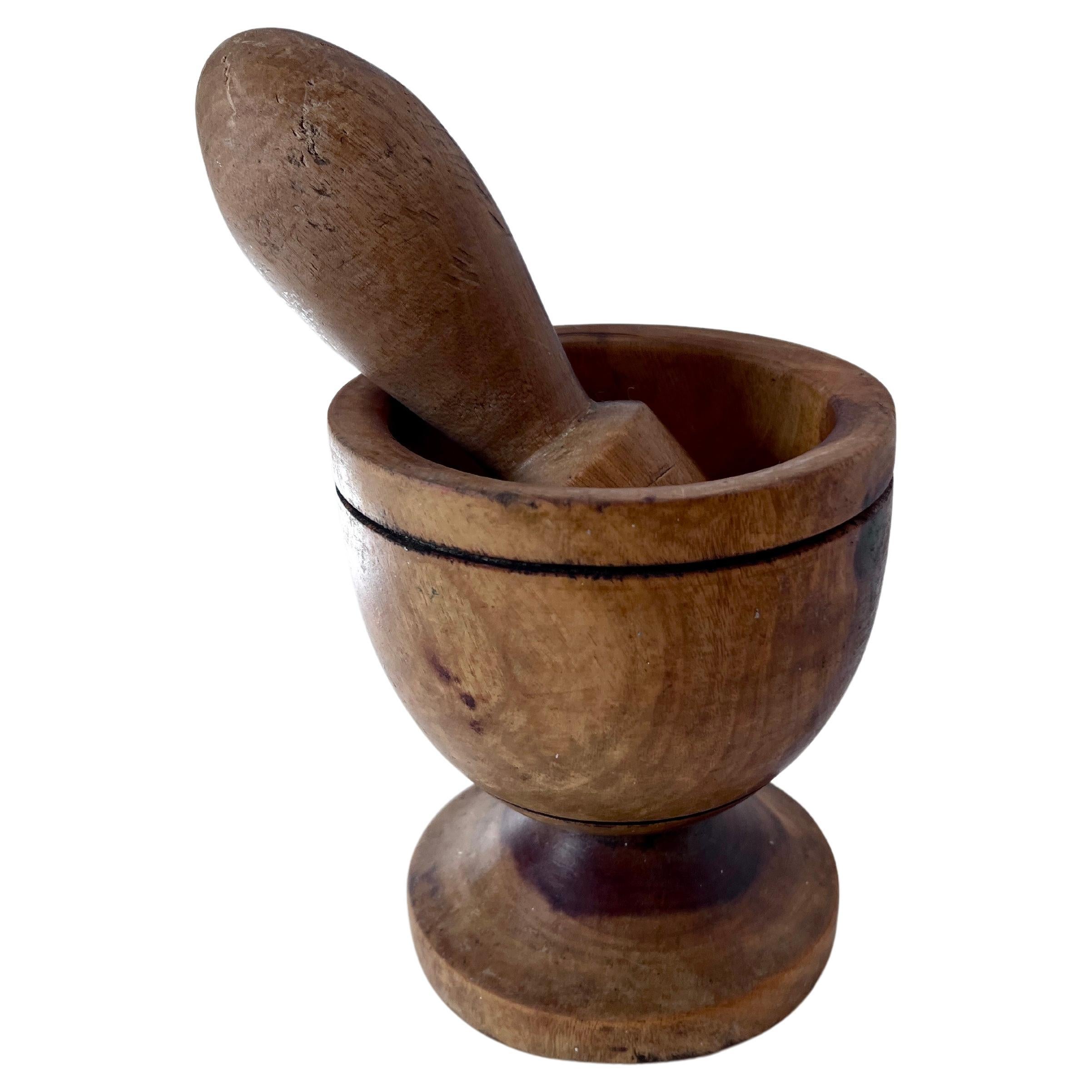 Hand Crafted Wooden Mortar and Pestle For Sale