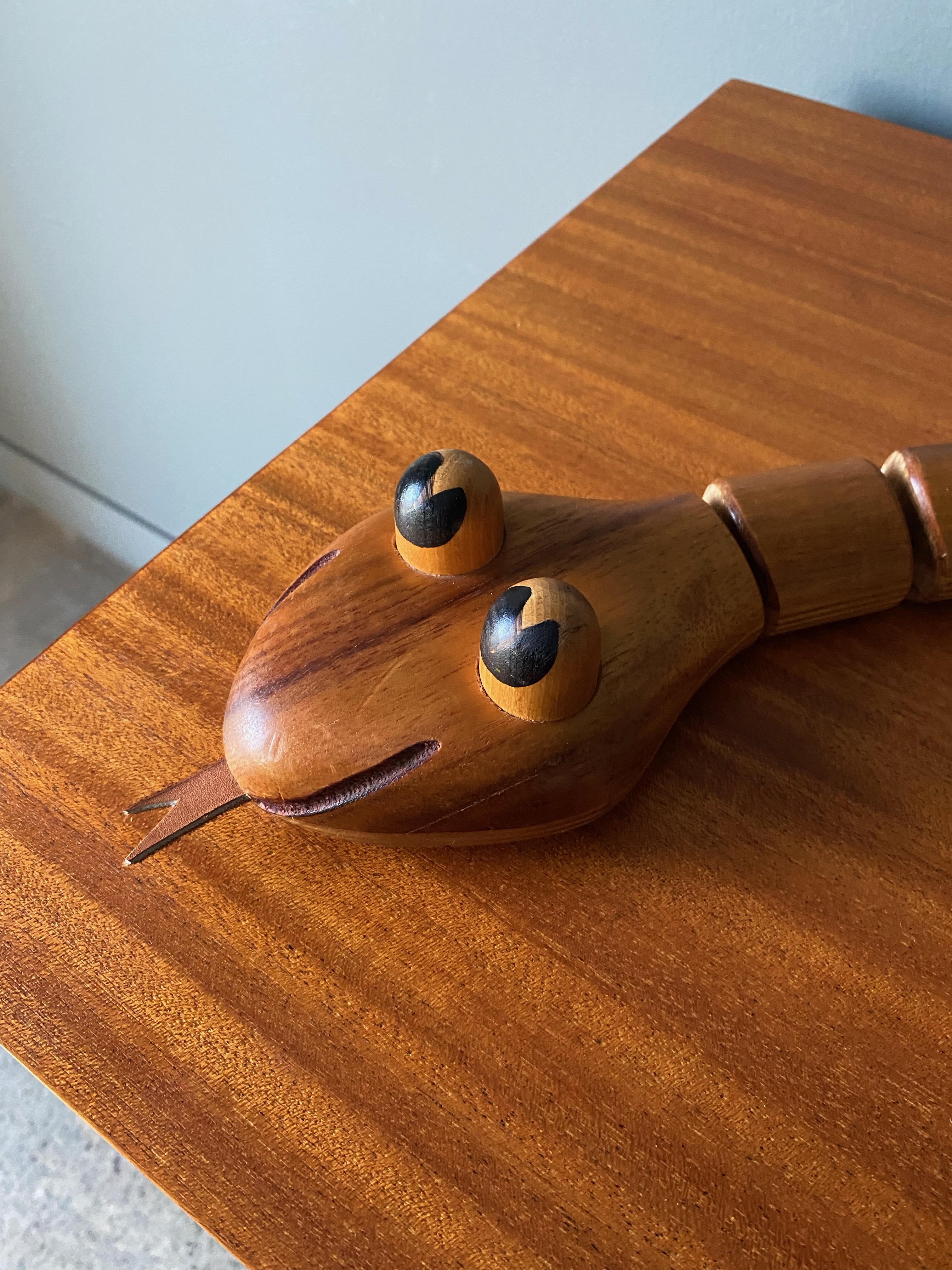 Late 20th Century Hand Crafted Wooden Snake by Dean Santner, circa 1975