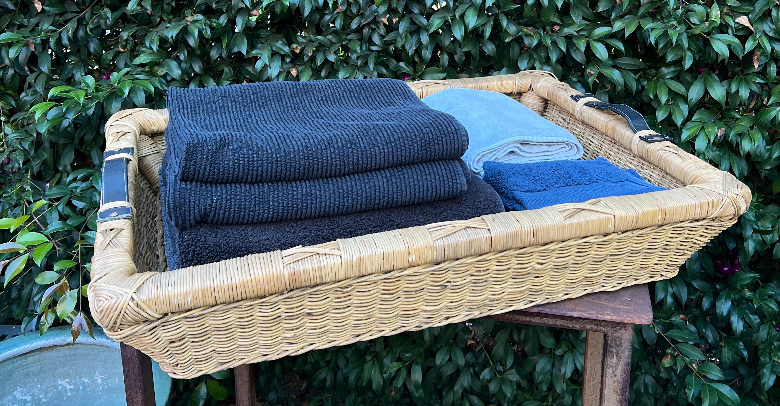 XX secolo Hand Crafted Woven Laundry Basket or Tray With Leather Handles in vendita