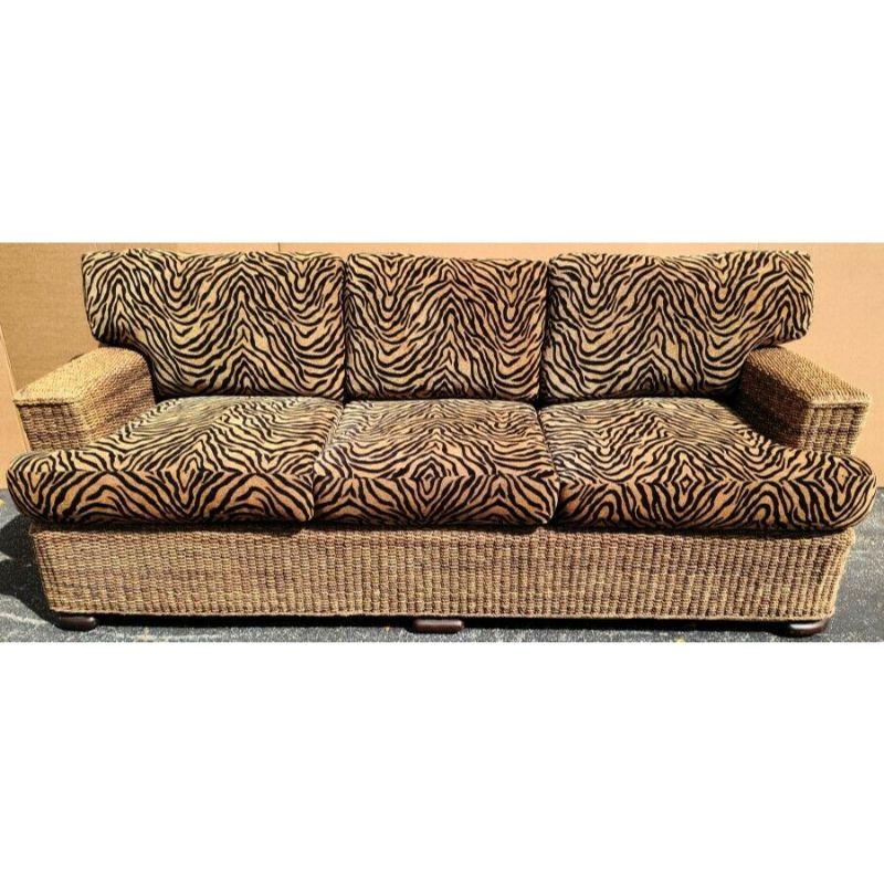 Offering one of our recent palm beach estate fine furniture acquisitions of a
Lexington handcrafted Woven Rope Sofa with 2 matching throw pillows.

Approximate measurements in inches:
33
